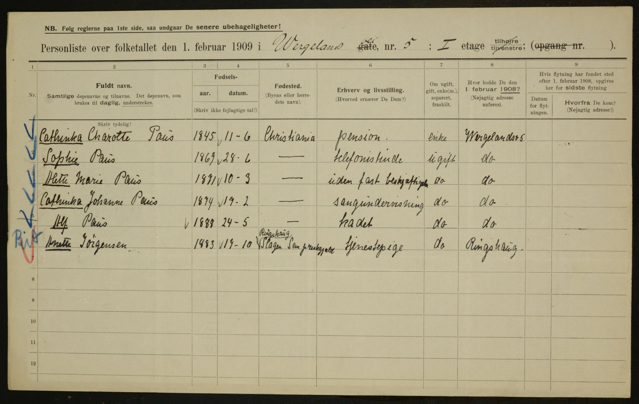 OBA, Municipal Census 1909 for Kristiania, 1909, p. 115995