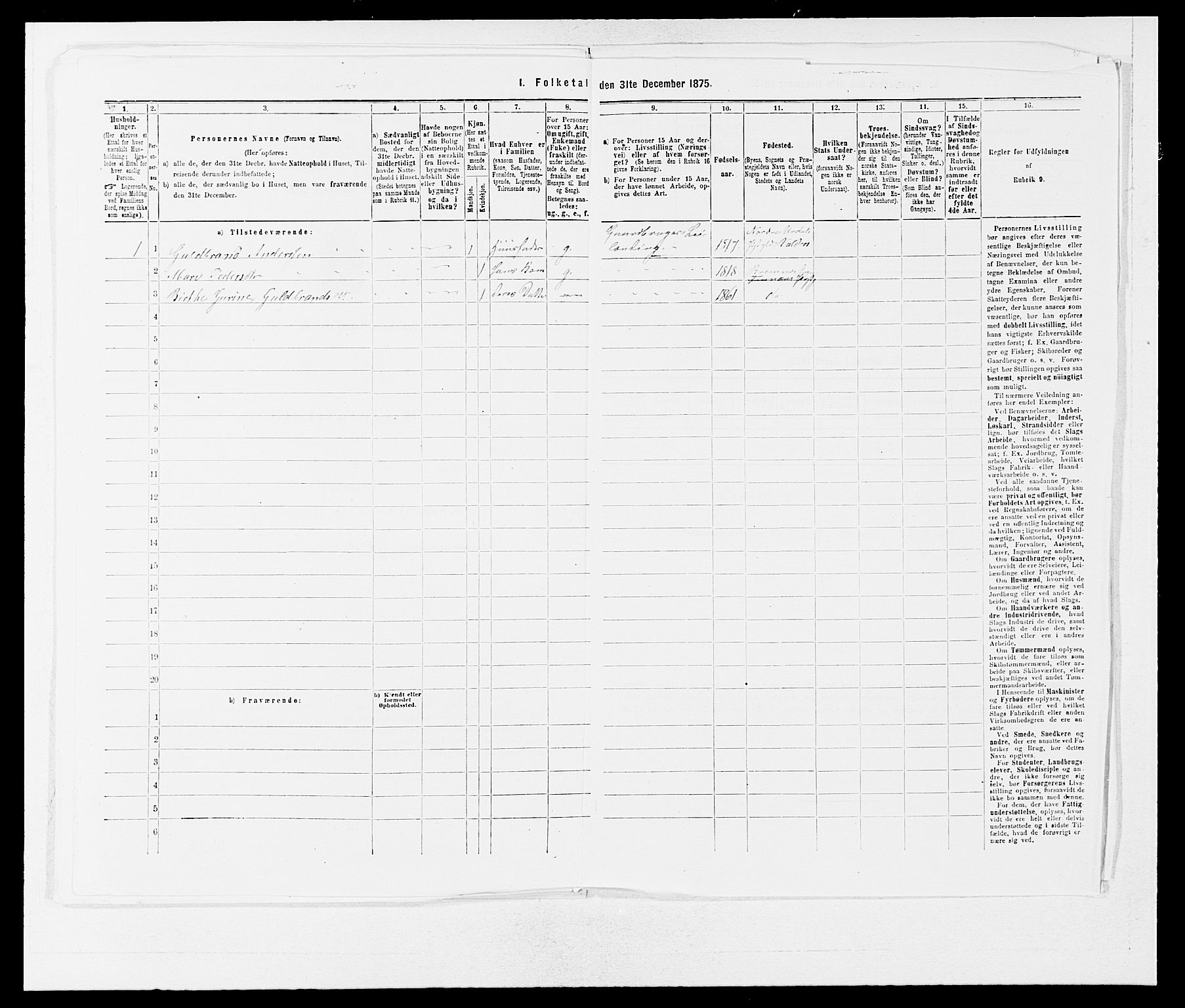 SAB, 1875 census for 1218P Finnås, 1875, p. 1291