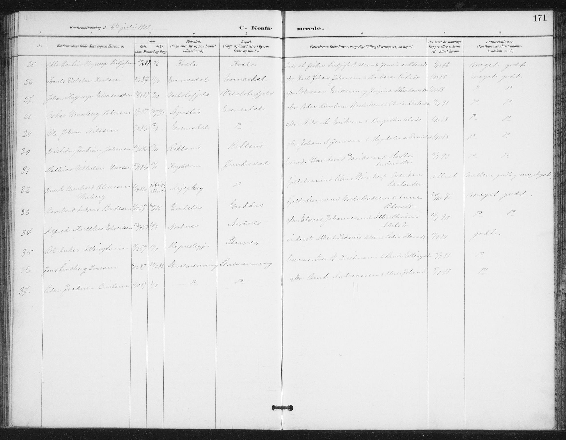 Ministerialprotokoller, klokkerbøker og fødselsregistre - Nordland, SAT/A-1459/847/L0682: Parish register (copy) no. 847C10, 1889-1907, p. 171