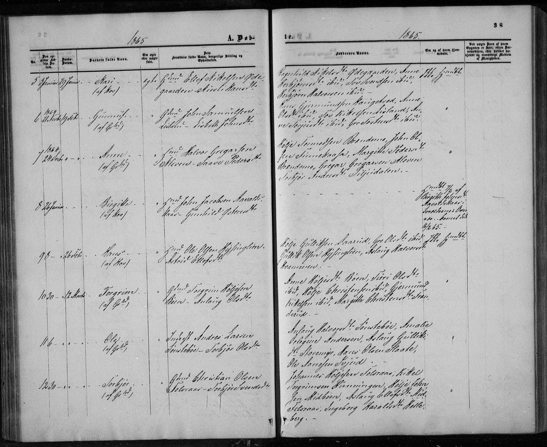 Gransherad kirkebøker, AV/SAKO-A-267/F/Fa/L0003: Parish register (official) no. I 3, 1859-1870, p. 38