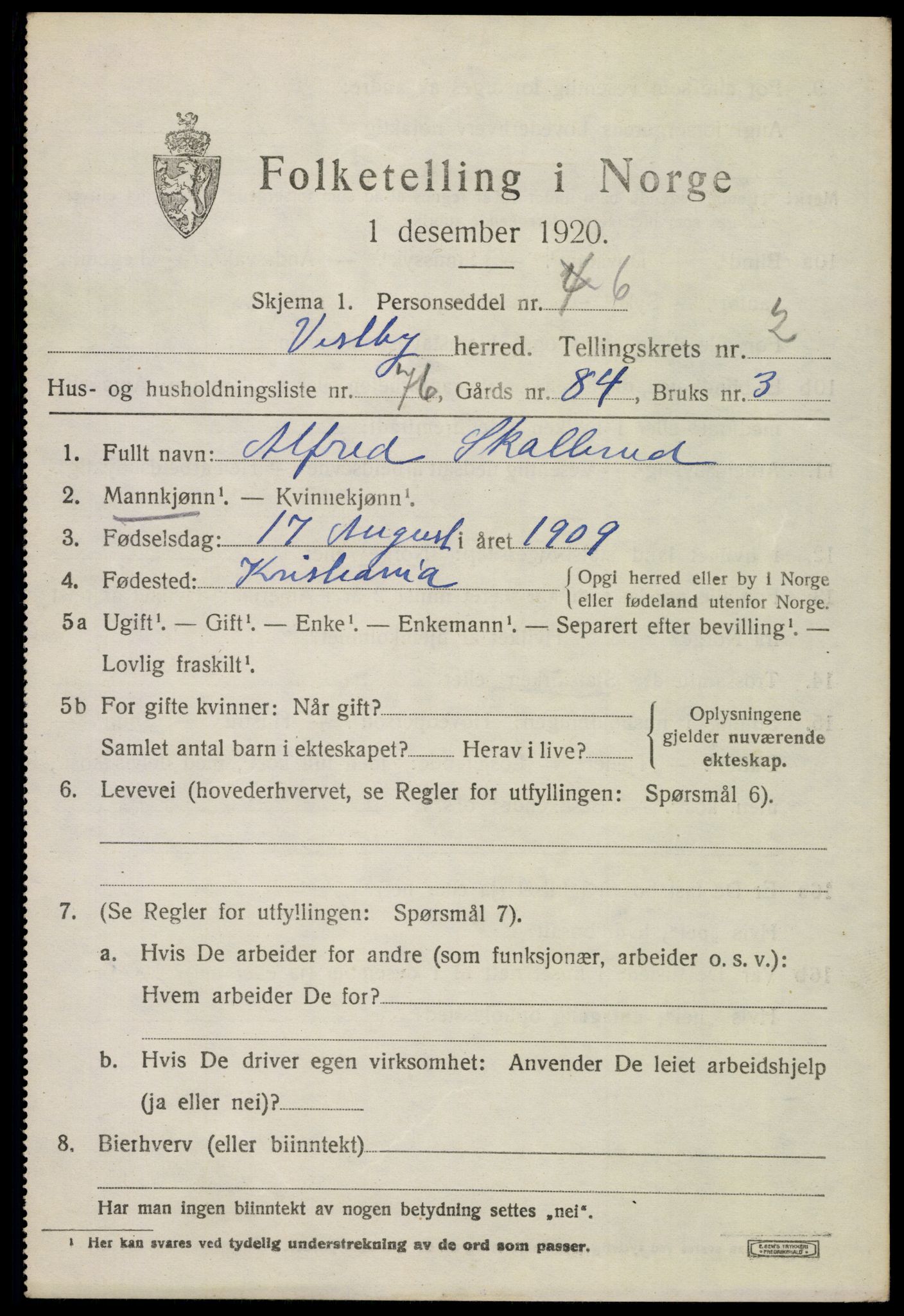 SAO, 1920 census for Vestby, 1920, p. 4461