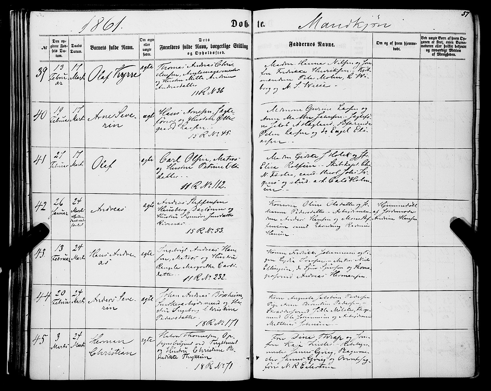 Domkirken sokneprestembete, SAB/A-74801/H/Haa/L0021: Parish register (official) no. B 4, 1859-1871, p. 57
