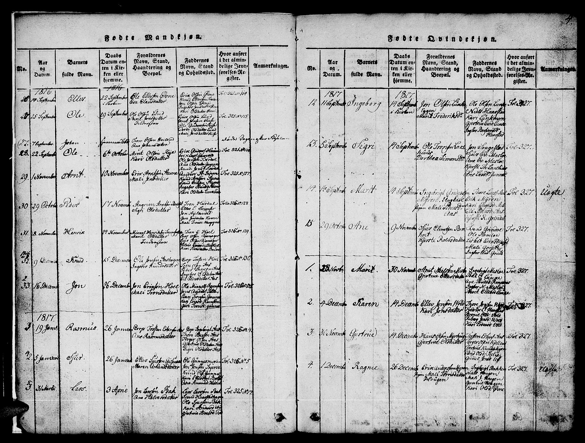 Ministerialprotokoller, klokkerbøker og fødselsregistre - Sør-Trøndelag, AV/SAT-A-1456/674/L0874: Parish register (copy) no. 674C01, 1816-1860, p. 4