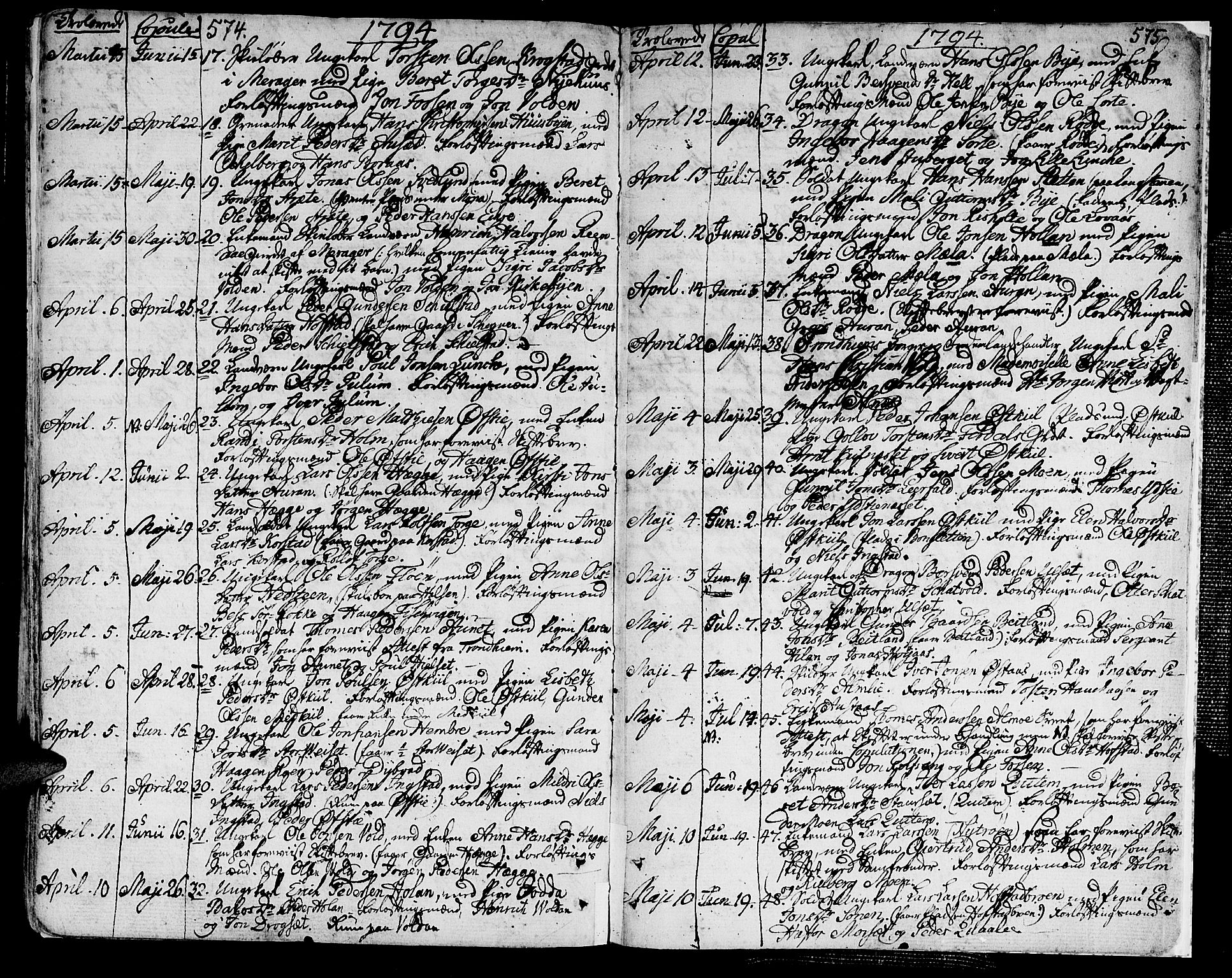 Ministerialprotokoller, klokkerbøker og fødselsregistre - Nord-Trøndelag, SAT/A-1458/709/L0059: Parish register (official) no. 709A06, 1781-1797, p. 574-575