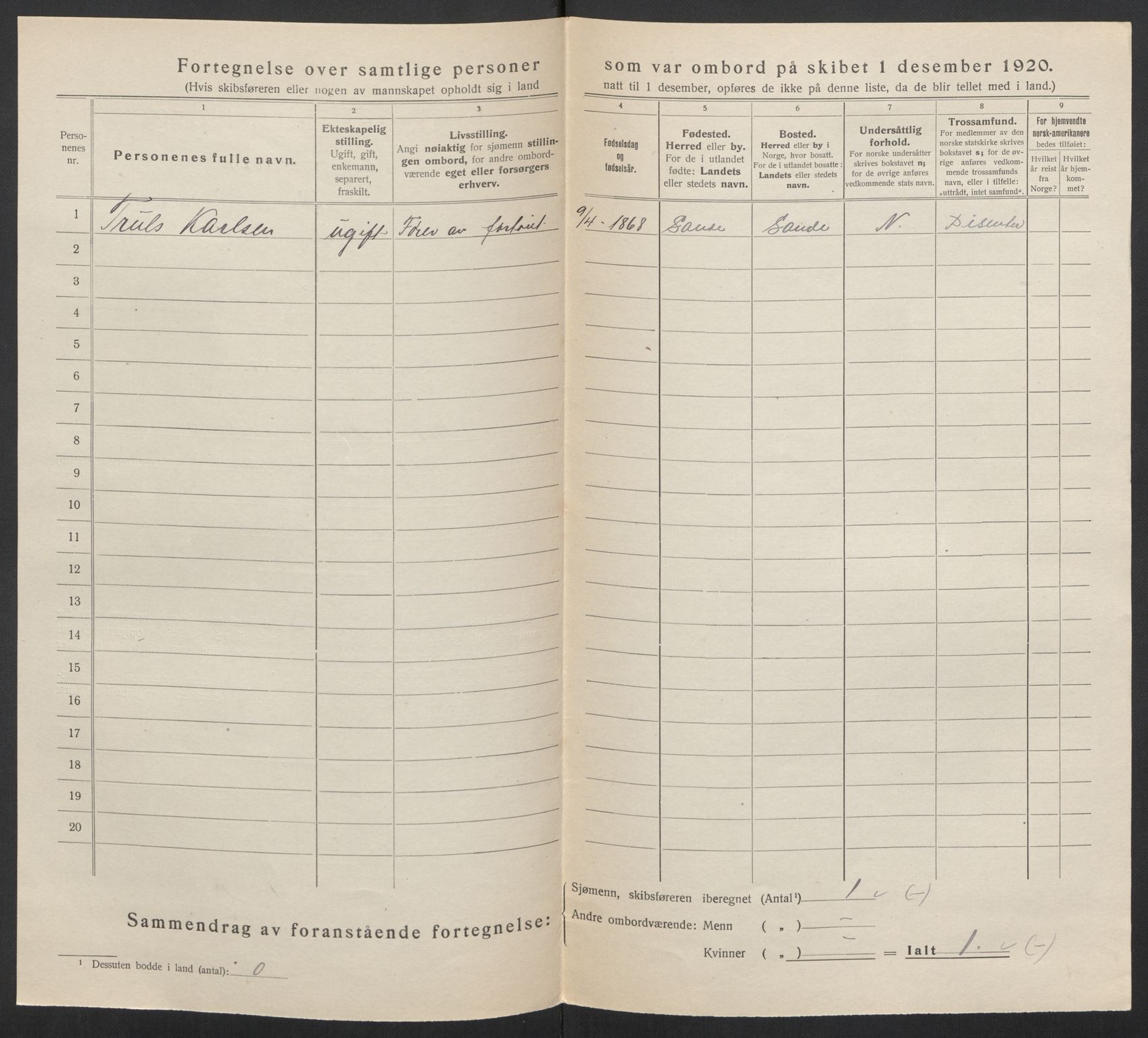 SAKO, 1920 census for Holmestrand, 1920, p. 6314