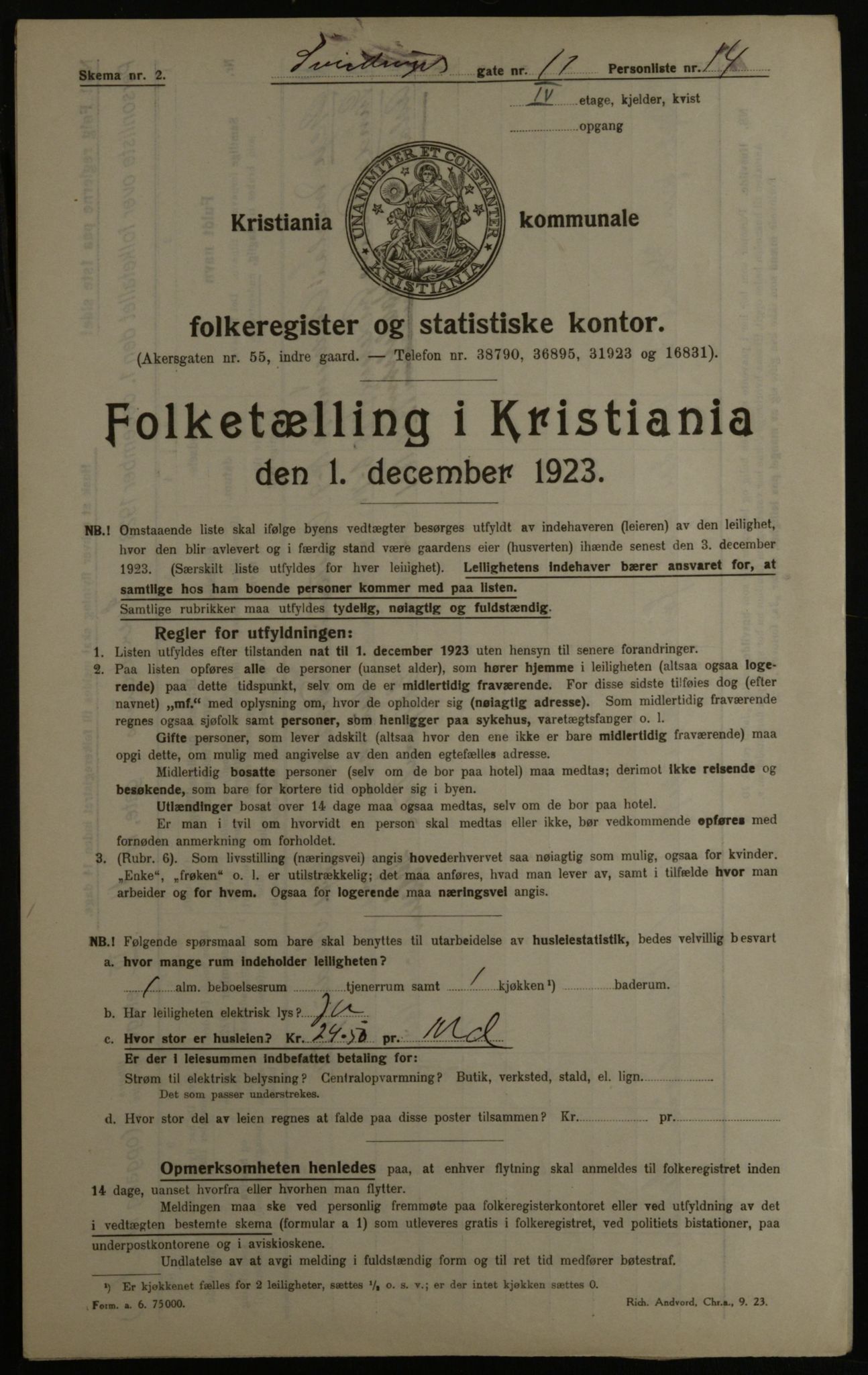 OBA, Municipal Census 1923 for Kristiania, 1923, p. 116718