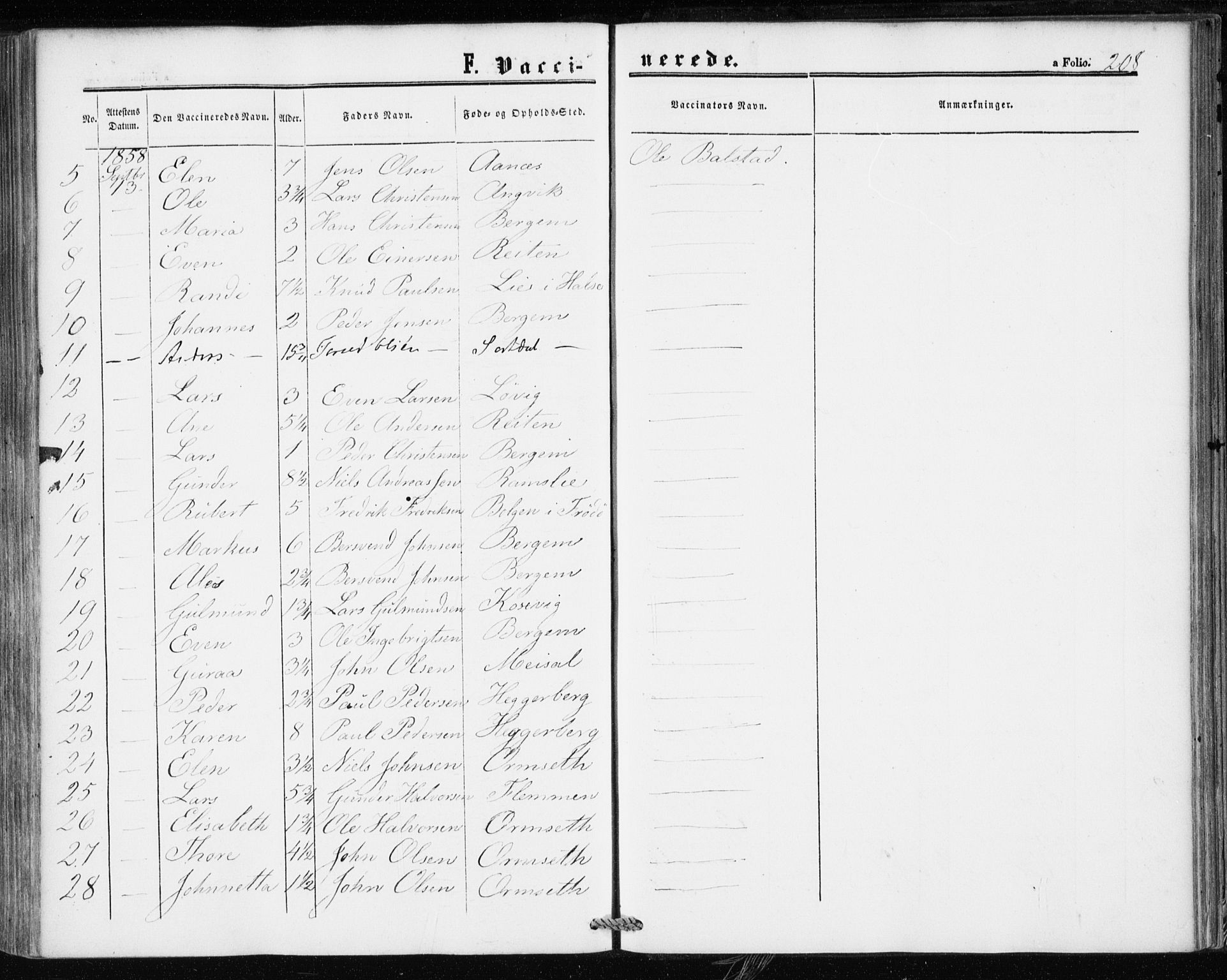 Ministerialprotokoller, klokkerbøker og fødselsregistre - Møre og Romsdal, AV/SAT-A-1454/586/L0985: Parish register (official) no. 586A11, 1857-1866, p. 208