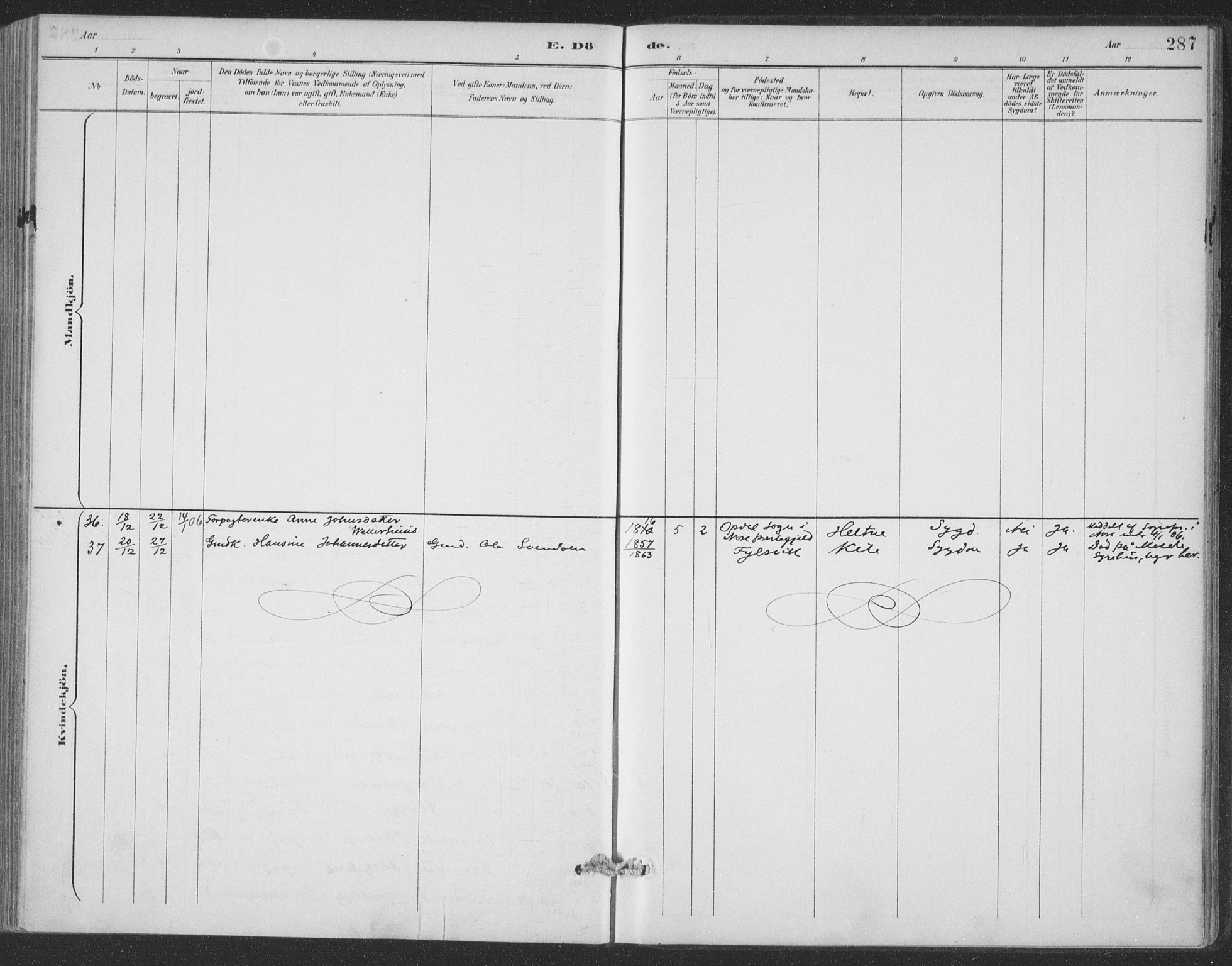 Ministerialprotokoller, klokkerbøker og fødselsregistre - Møre og Romsdal, AV/SAT-A-1454/511/L0142: Parish register (official) no. 511A09, 1891-1905, p. 287