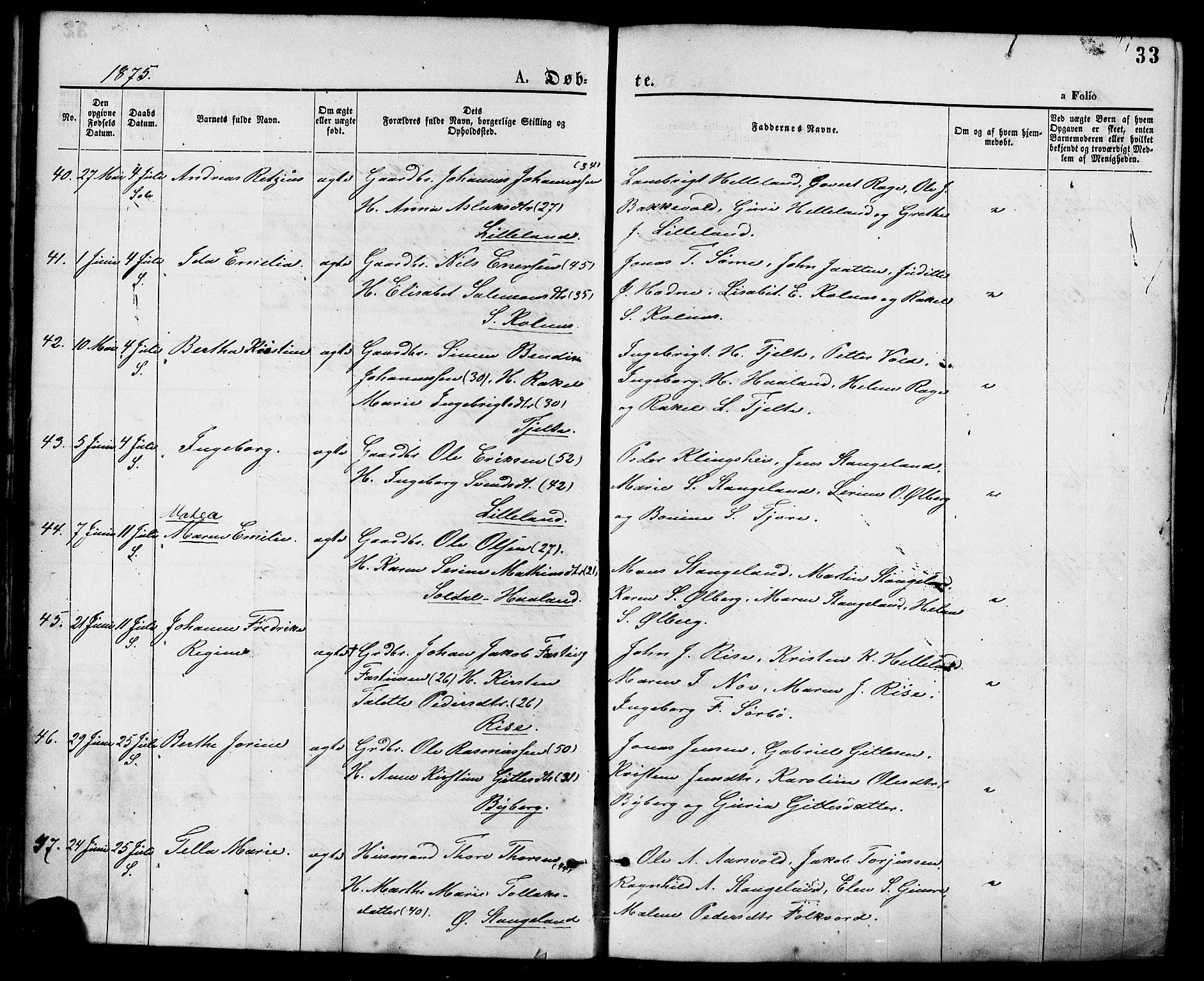 Håland sokneprestkontor, AV/SAST-A-101802/001/30BA/L0009: Parish register (official) no. A 8, 1871-1882, p. 33