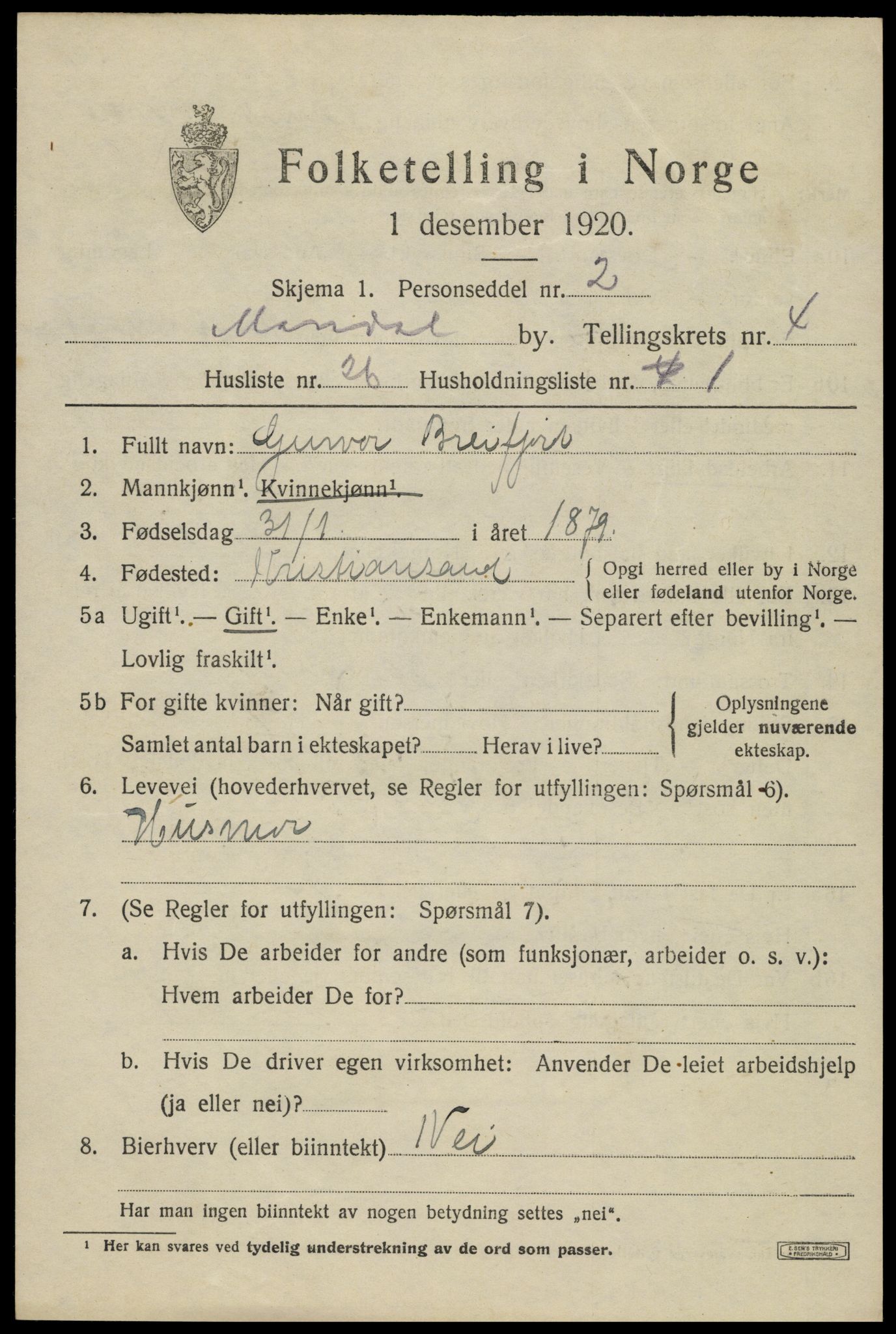 SAK, 1920 census for Mandal, 1920, p. 7269