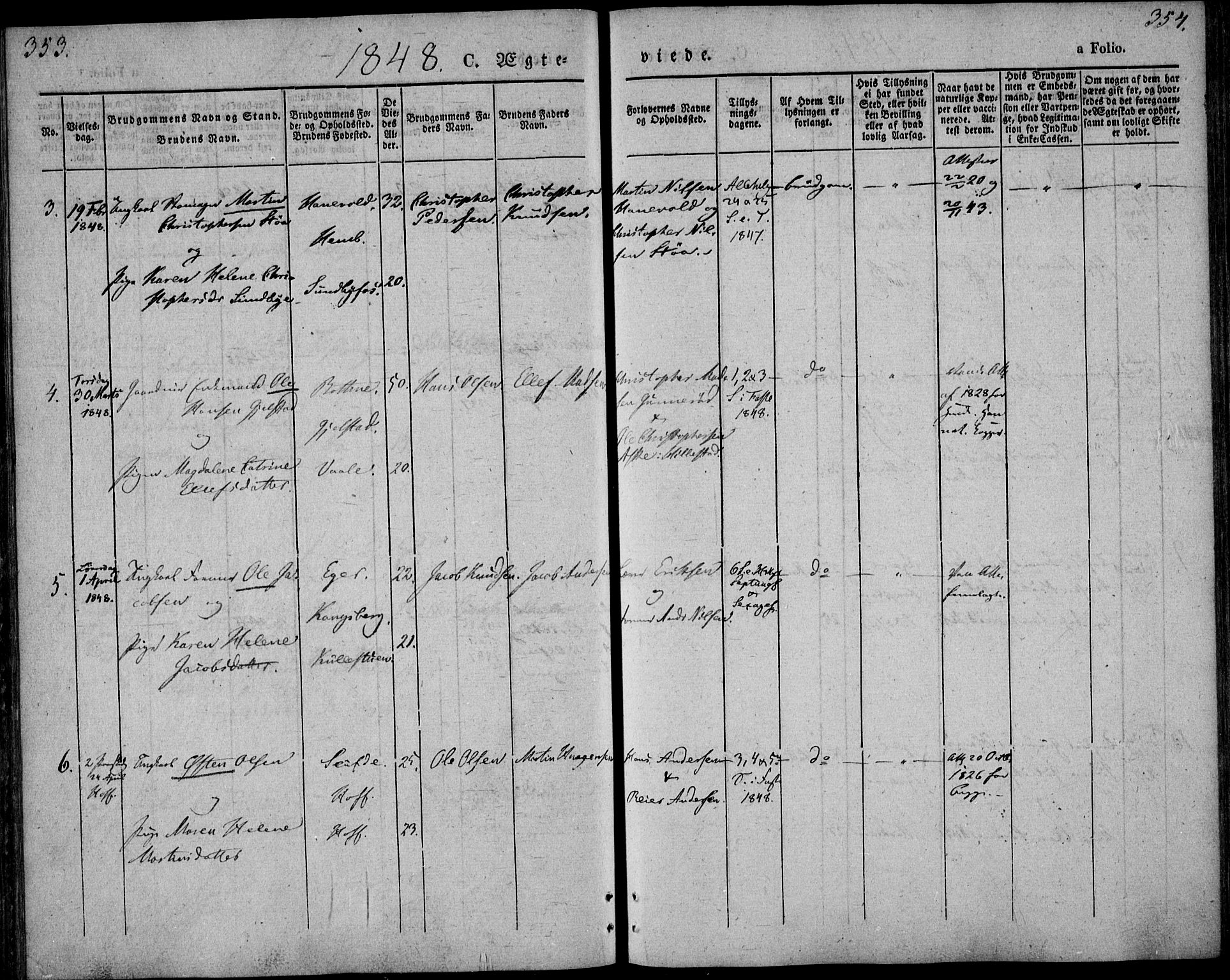 Hof kirkebøker, AV/SAKO-A-64/F/Fa/L0005: Parish register (official) no. I 5, 1844-1851, p. 353-354