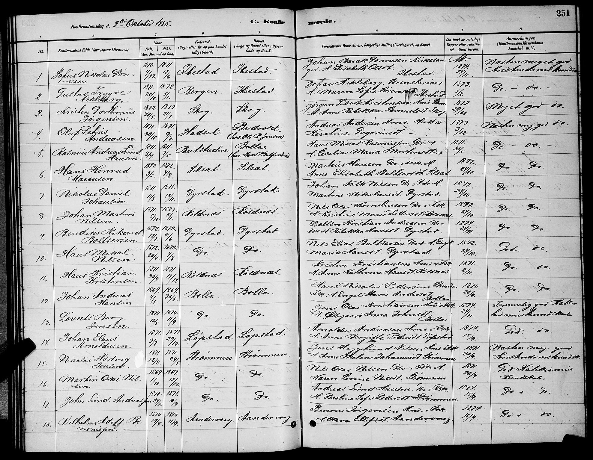 Ibestad sokneprestembete, AV/SATØ-S-0077/H/Ha/Hab/L0007klokker: Parish register (copy) no. 7, 1879-1889, p. 251