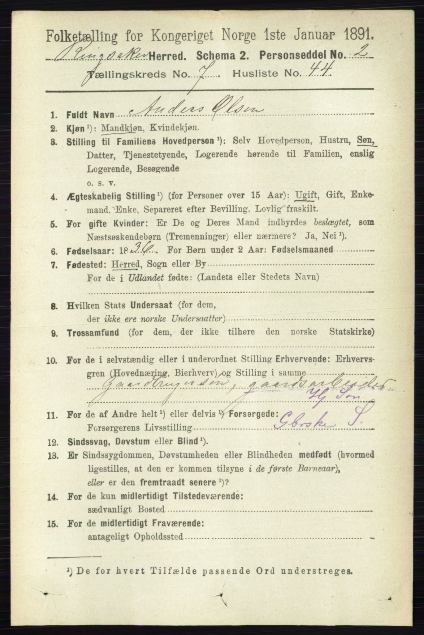 RA, 1891 census for 0412 Ringsaker, 1891, p. 4191