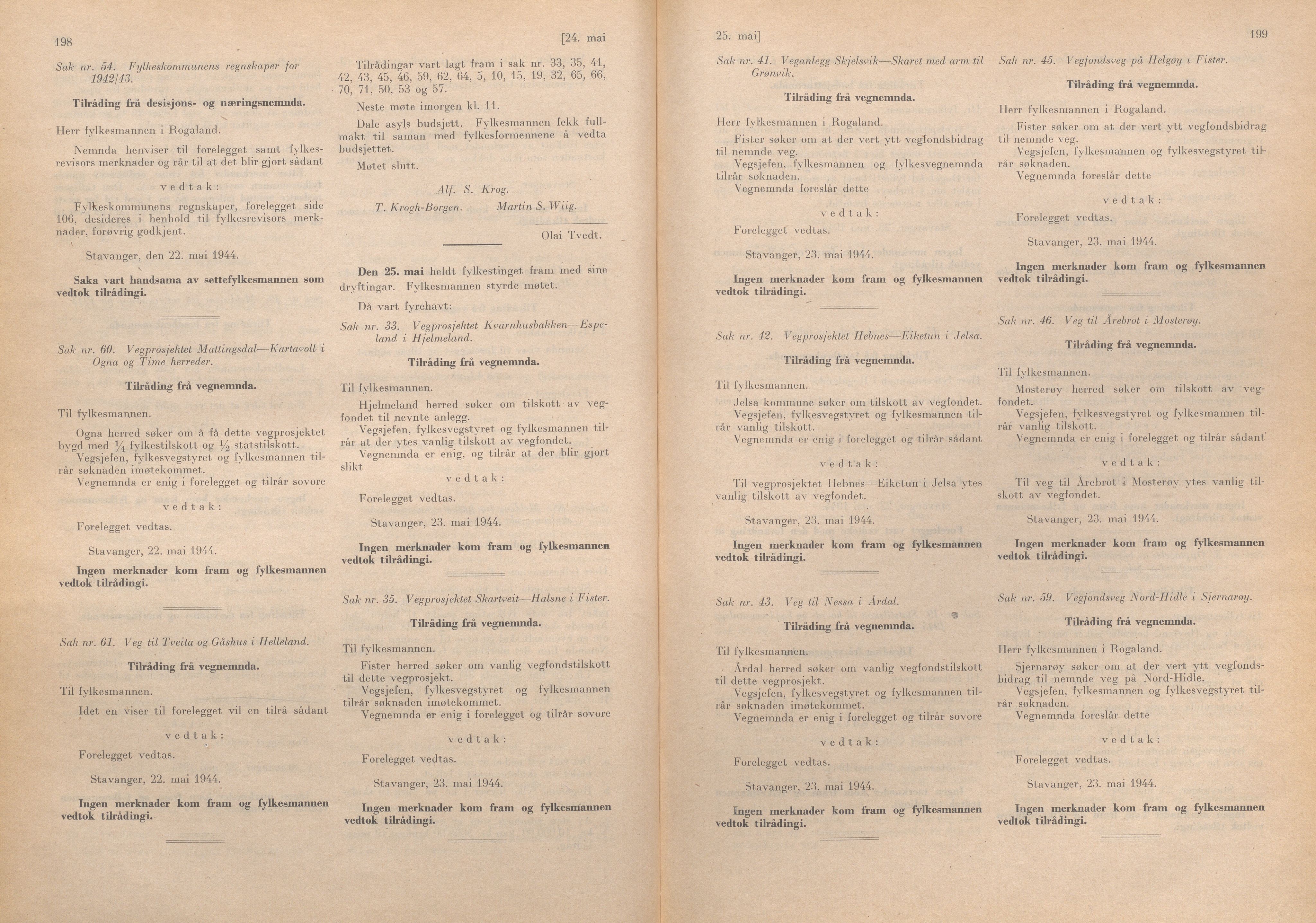 Rogaland fylkeskommune - Fylkesrådmannen , IKAR/A-900/A/Aa/Aaa/L0063: Møtebok , 1944, p. 198-199