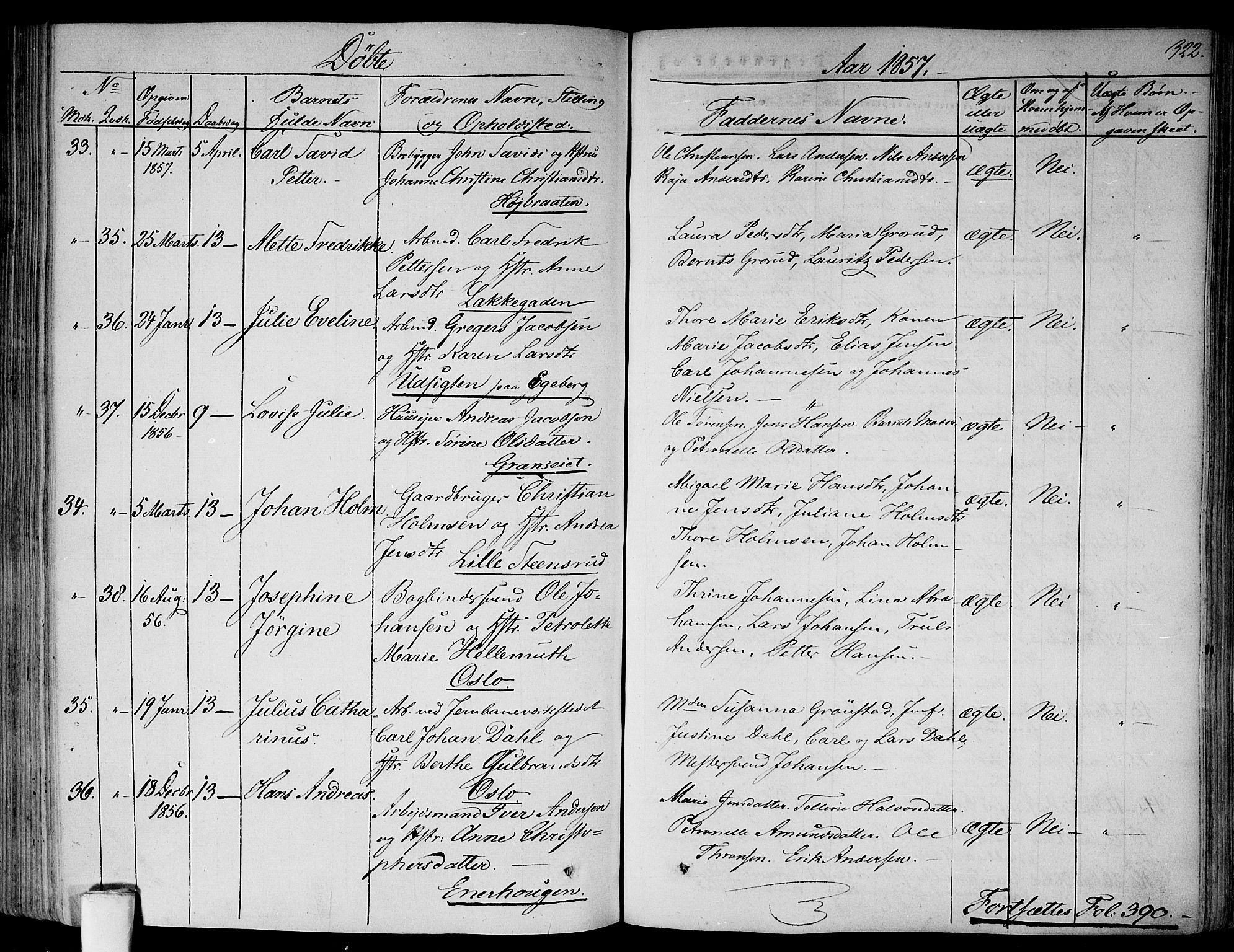 Gamlebyen prestekontor Kirkebøker, SAO/A-10884/F/Fa/L0004: Parish register (official) no. 4, 1850-1857, p. 322