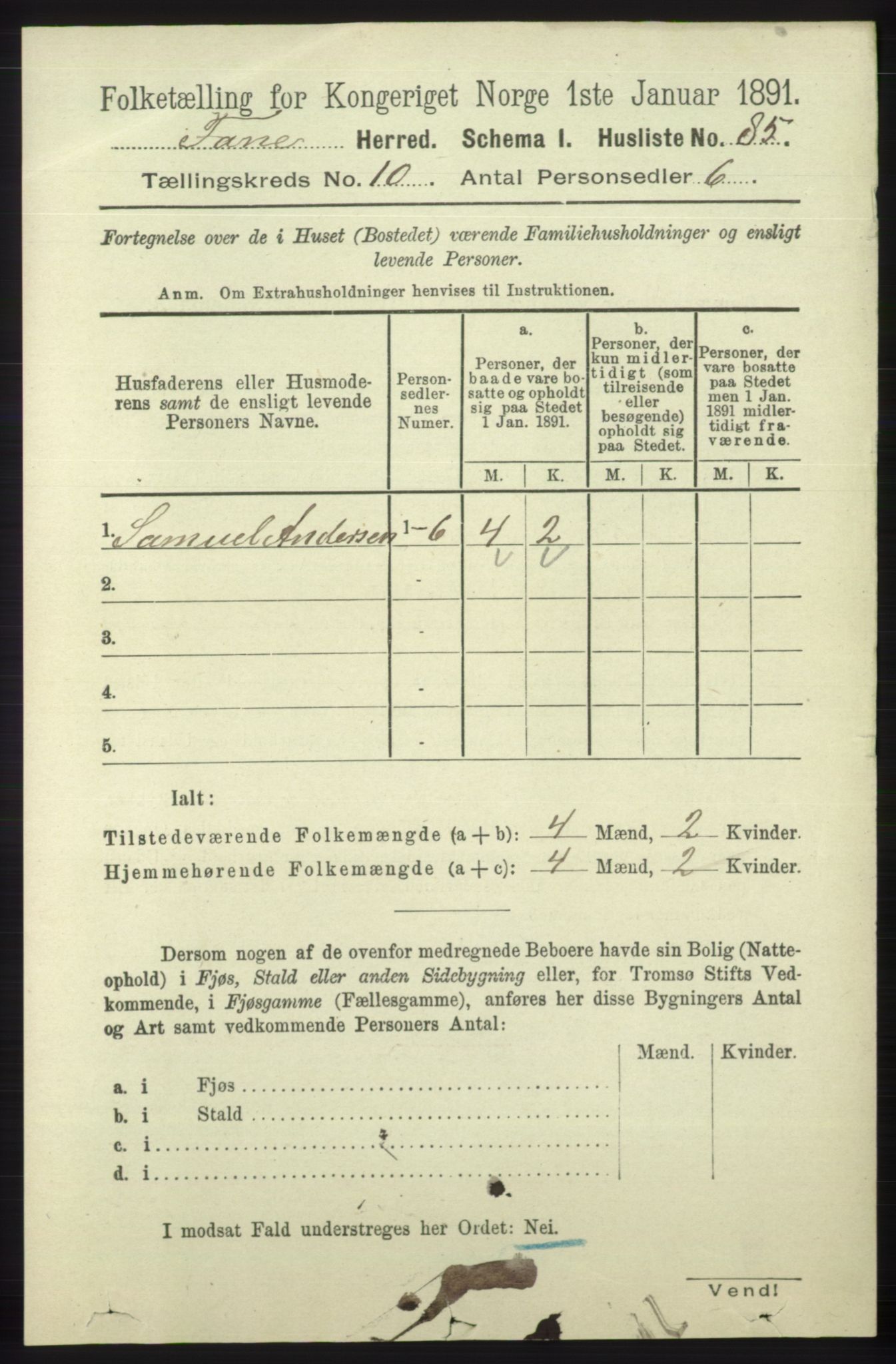 RA, 1891 census for 1249 Fana, 1891, p. 5433