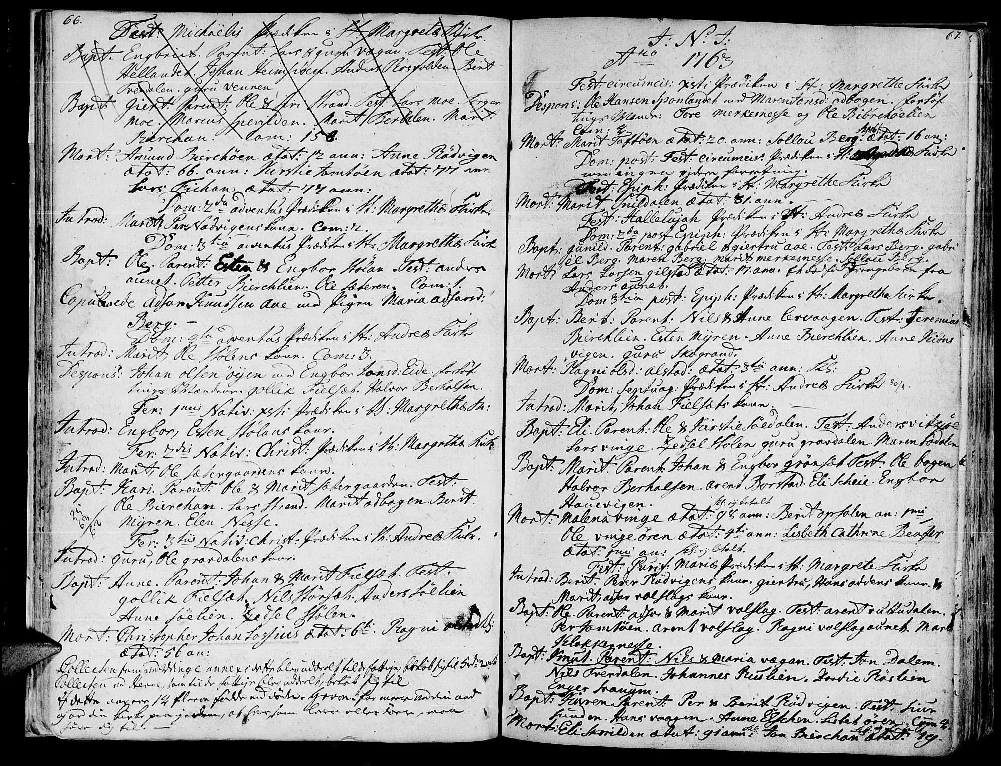 Ministerialprotokoller, klokkerbøker og fødselsregistre - Sør-Trøndelag, SAT/A-1456/630/L0489: Parish register (official) no. 630A02, 1757-1794, p. 66-67