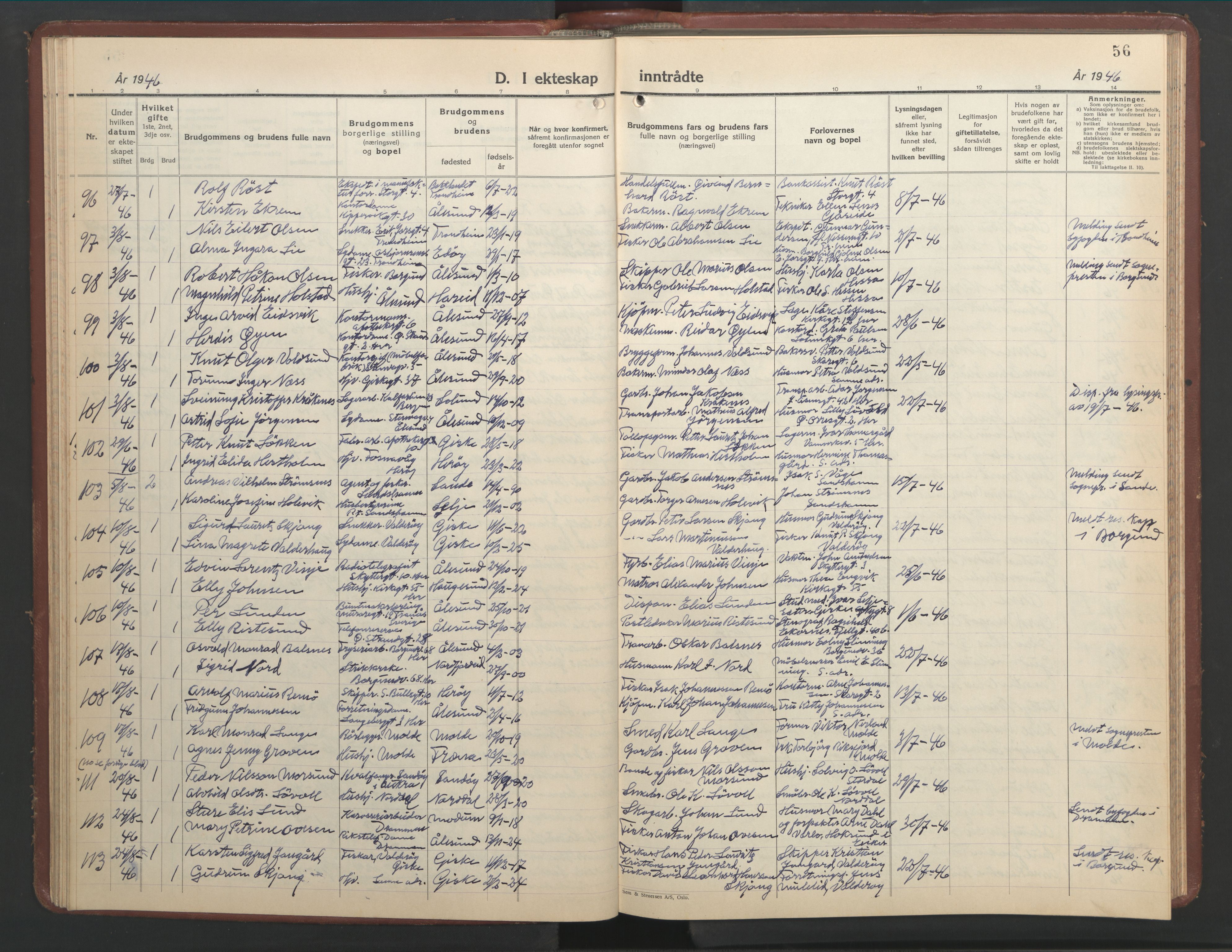 Ministerialprotokoller, klokkerbøker og fødselsregistre - Møre og Romsdal, AV/SAT-A-1454/529/L0479: Parish register (copy) no. 529C16, 1941-1950, p. 56