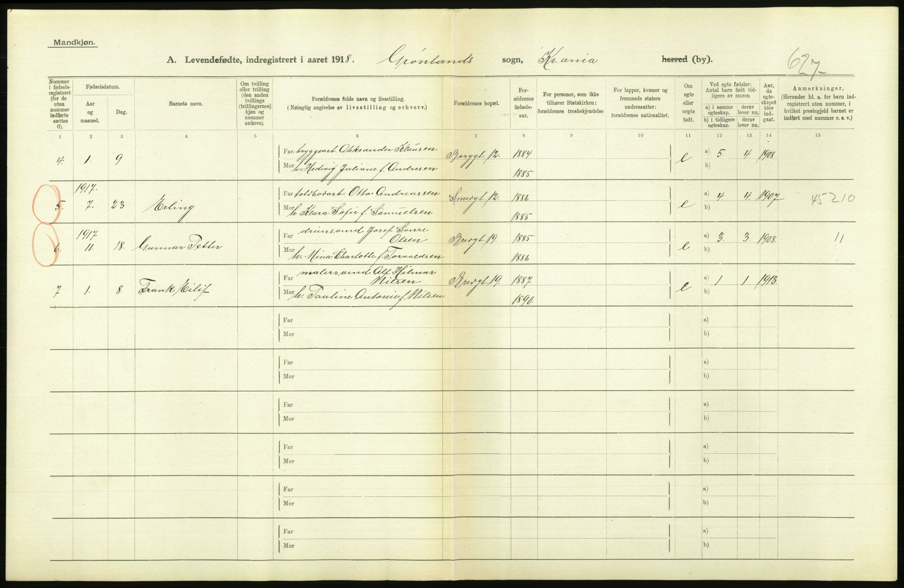 Statistisk sentralbyrå, Sosiodemografiske emner, Befolkning, AV/RA-S-2228/D/Df/Dfb/Dfbh/L0008: Kristiania: Levendefødte menn og kvinner., 1918, p. 750