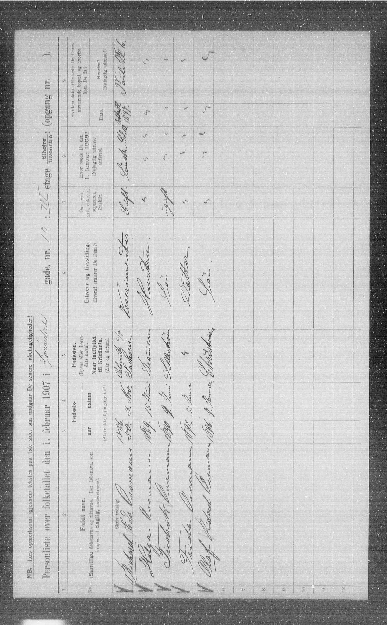 OBA, Municipal Census 1907 for Kristiania, 1907, p. 54125