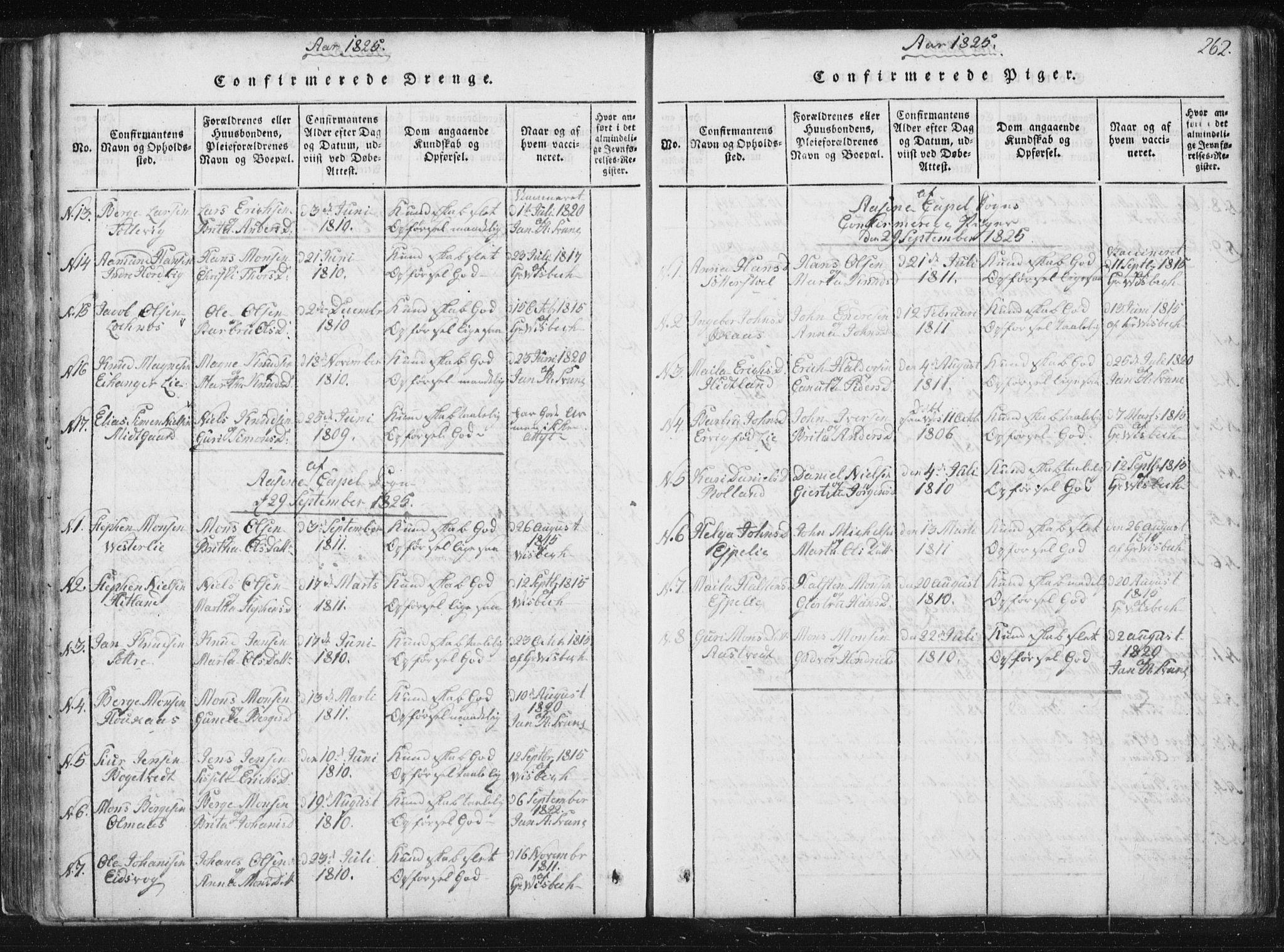 Hamre sokneprestembete, AV/SAB-A-75501/H/Ha/Haa/Haaa/L0010: Parish register (official) no. A 10, 1816-1826, p. 262