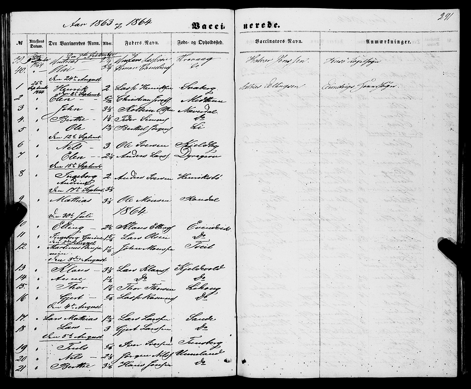 Gulen sokneprestembete, AV/SAB-A-80201/H/Haa/Haaa/L0022: Parish register (official) no. A 22, 1859-1869, p. 291