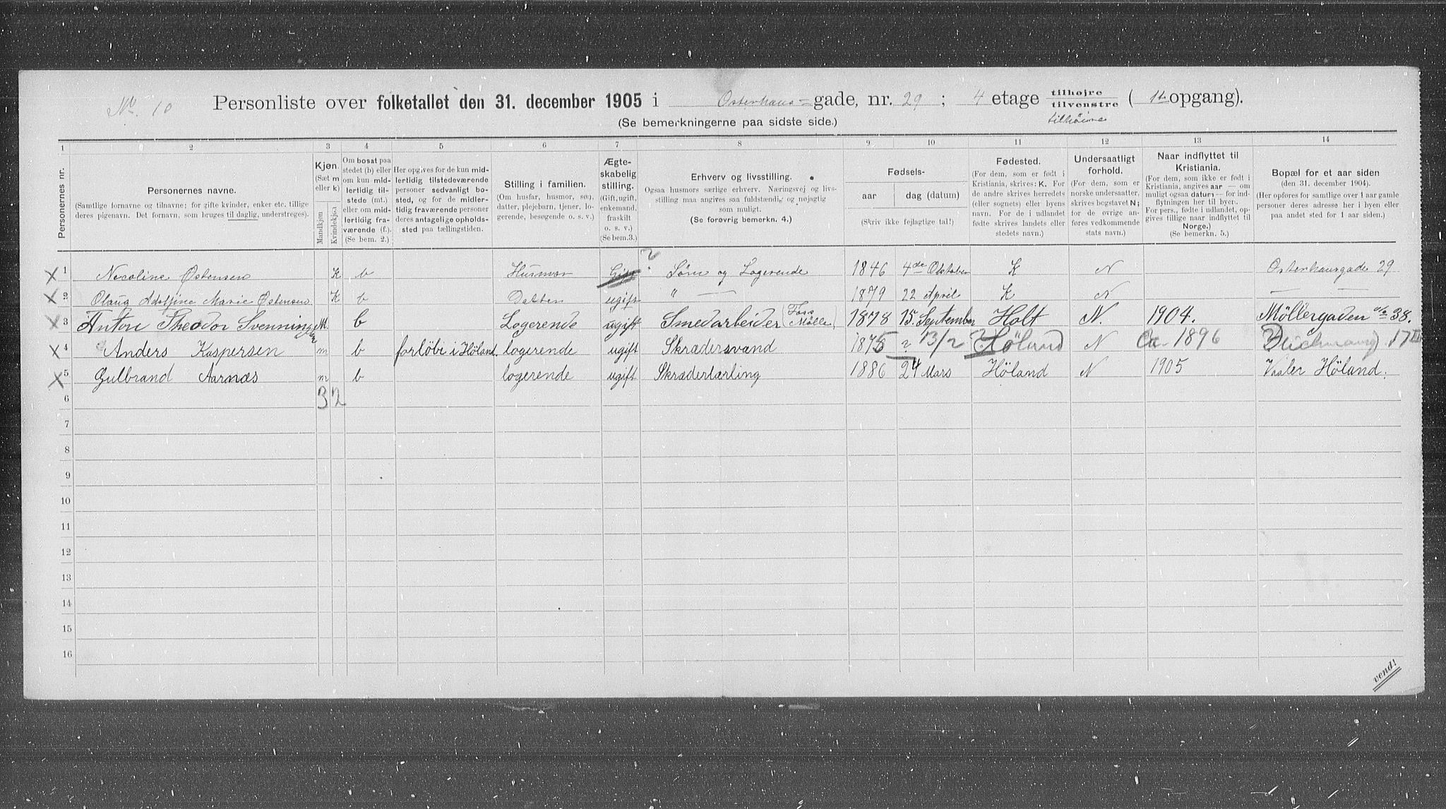 OBA, Municipal Census 1905 for Kristiania, 1905, p. 40906