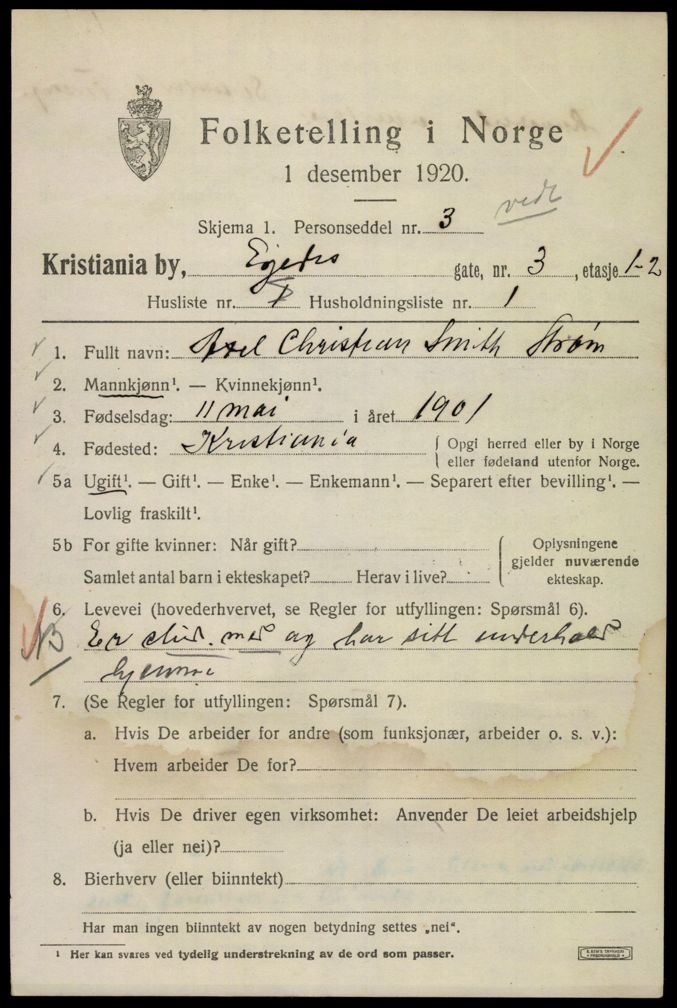 SAO, 1920 census for Kristiania, 1920, p. 209843