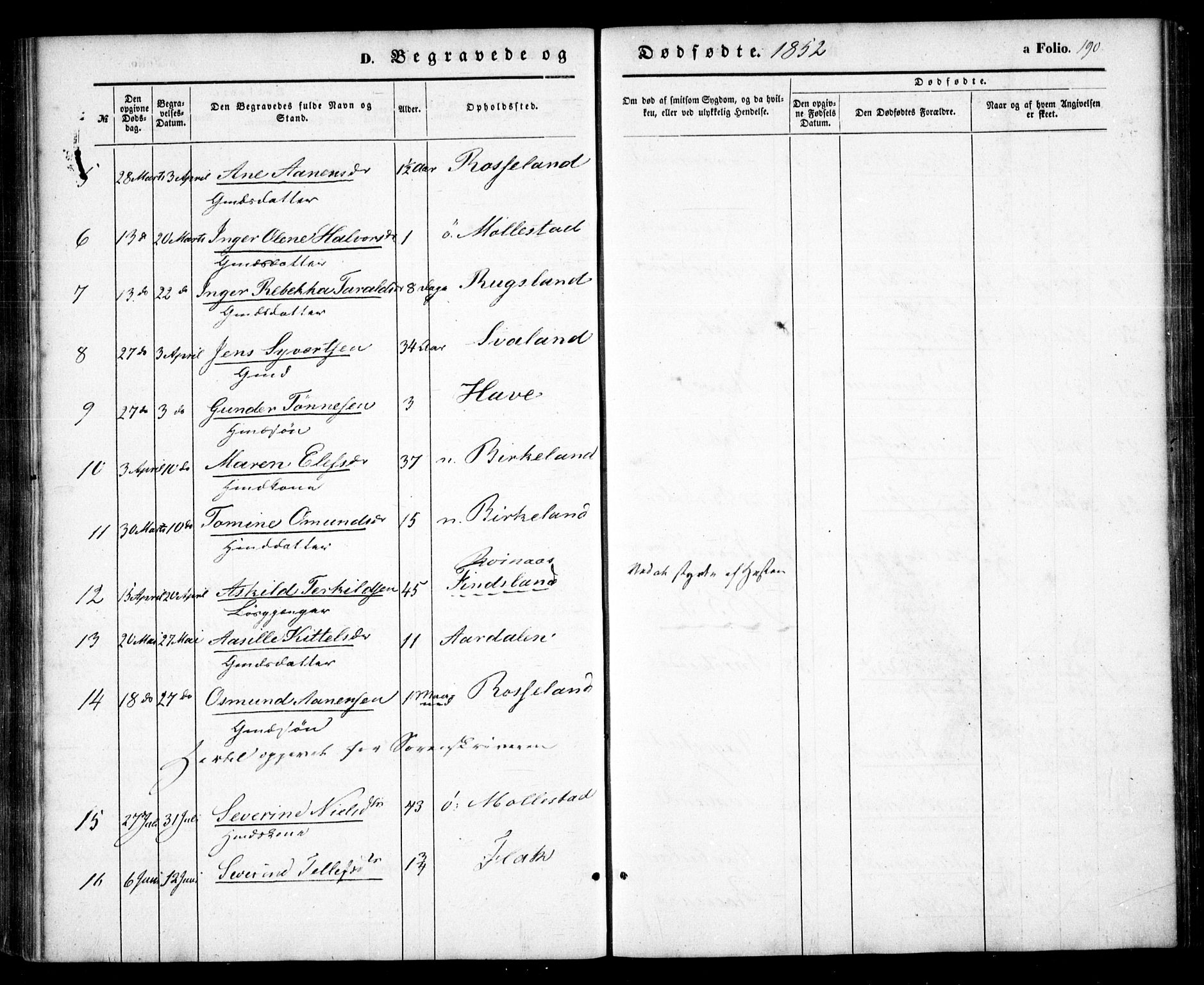 Birkenes sokneprestkontor, AV/SAK-1111-0004/F/Fa/L0003: Parish register (official) no. A 3, 1850-1866, p. 190