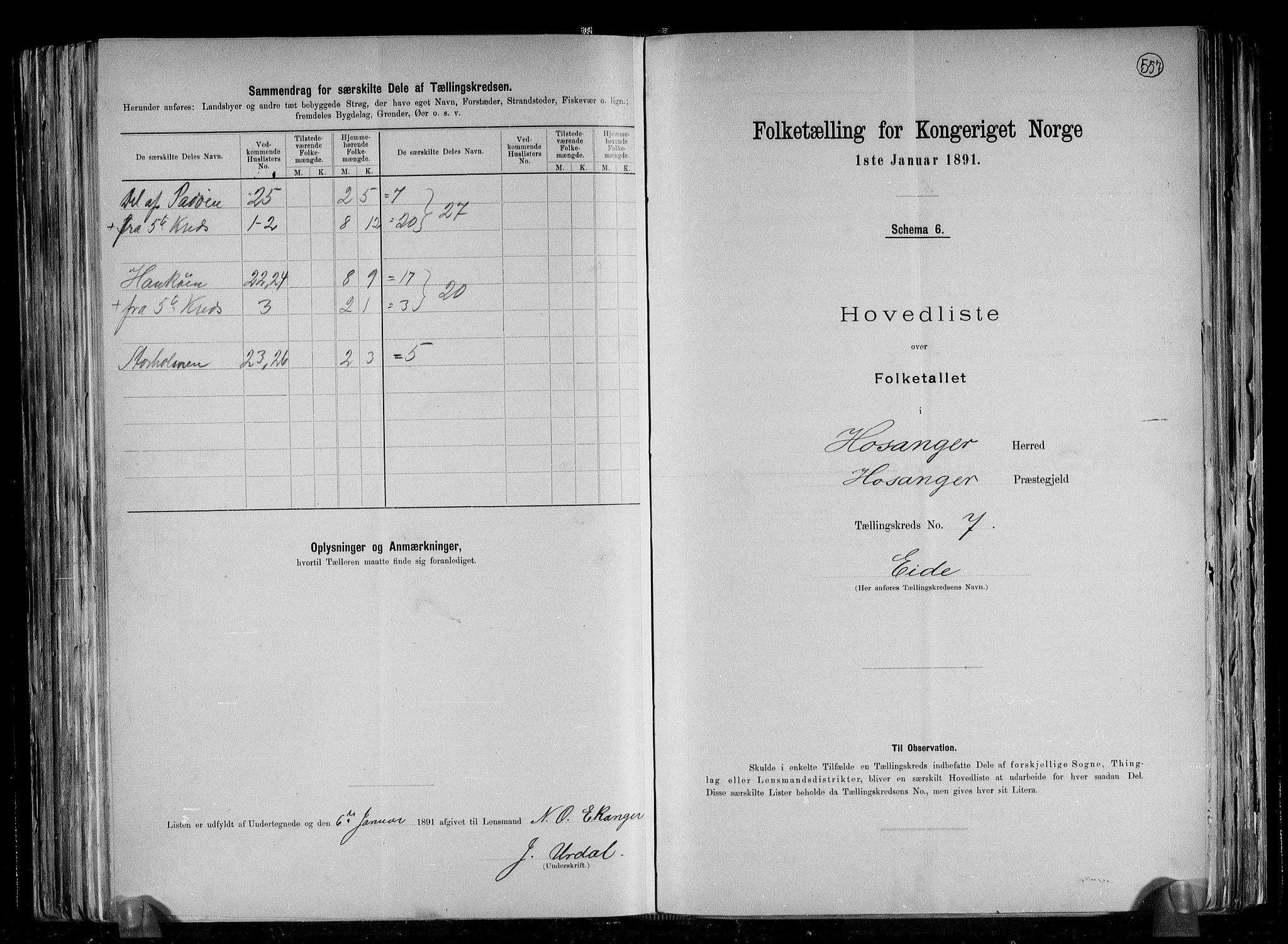 RA, 1891 census for 1253 Hosanger, 1891, p. 16