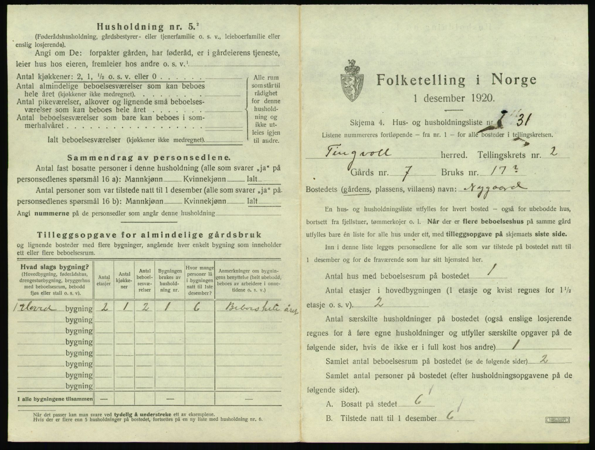 SAT, 1920 census for Tingvoll, 1920, p. 138