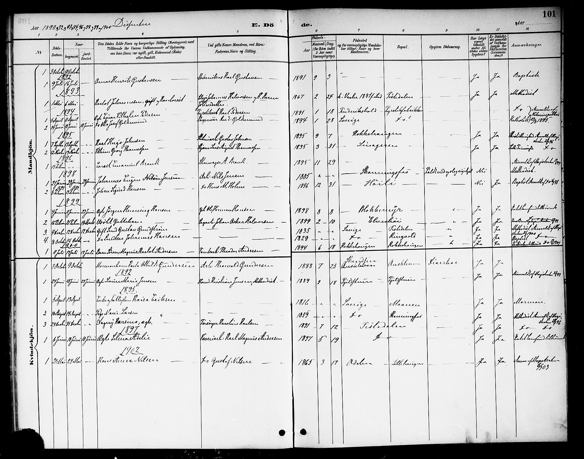 Berg prestekontor Kirkebøker, SAO/A-10902/F/Fb/L0002: Parish register (official) no. II 2, 1888-1902, p. 101