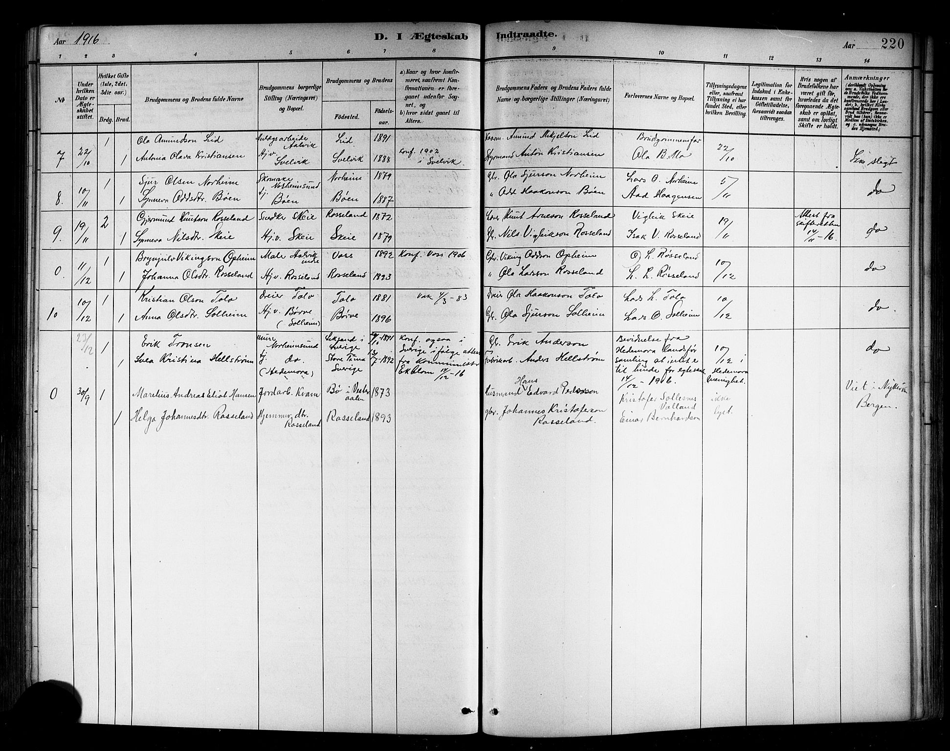 Kvam sokneprestembete, SAB/A-76201/H/Hab: Parish register (copy) no. B 3, 1884-1916, p. 220