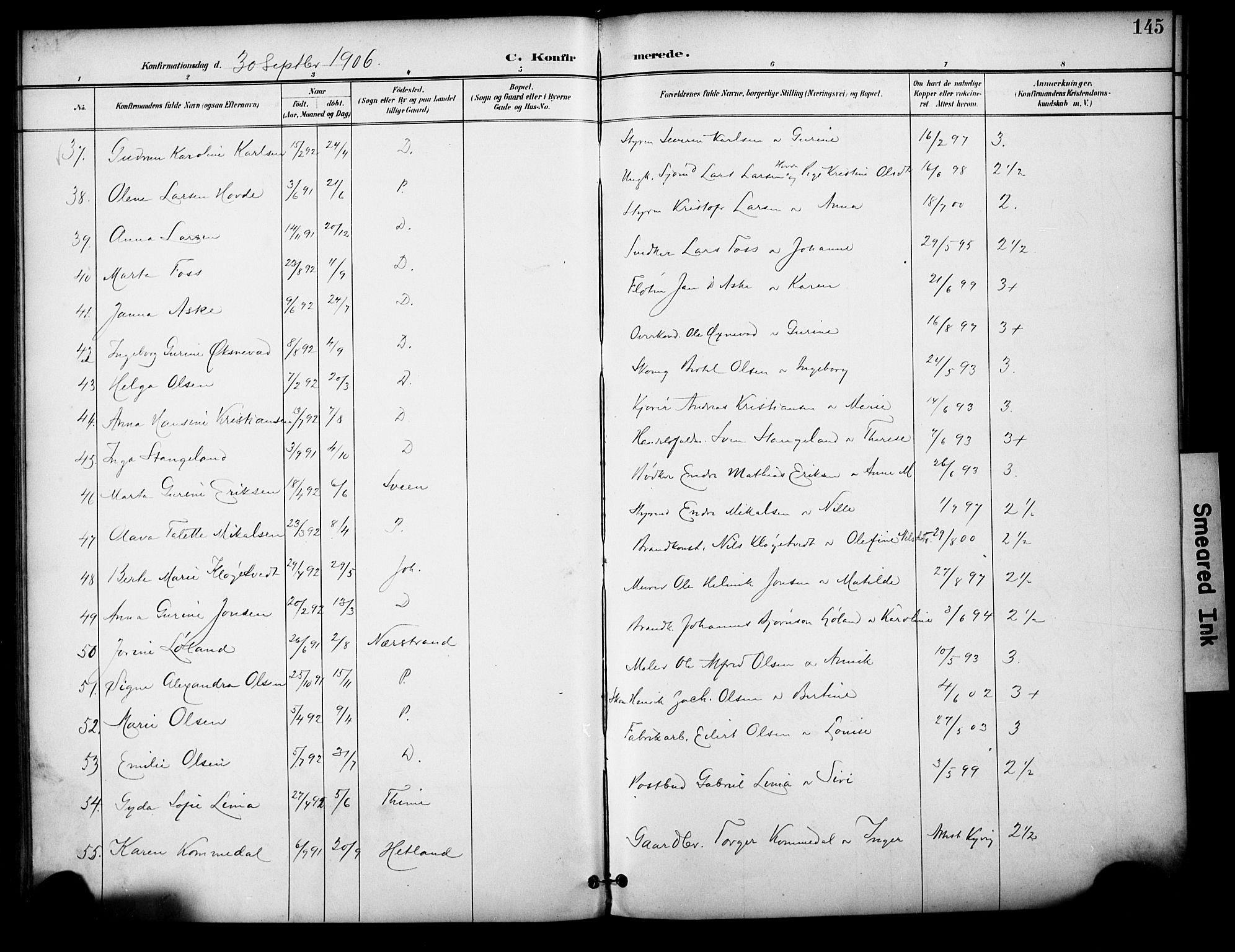 Domkirken sokneprestkontor, SAST/A-101812/001/30/30BA/L0031: Parish register (official) no. A 30, 1896-1916, p. 145