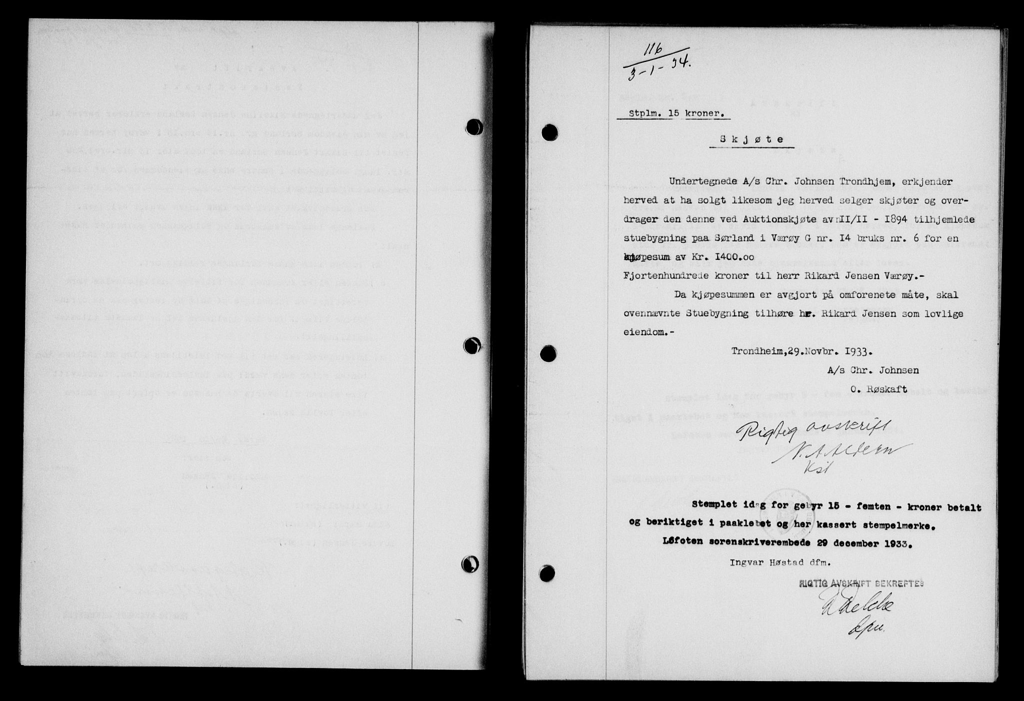 Lofoten sorenskriveri, SAT/A-0017/1/2/2C/L0029b: Mortgage book no. 29b, 1934-1934, Deed date: 03.01.1934