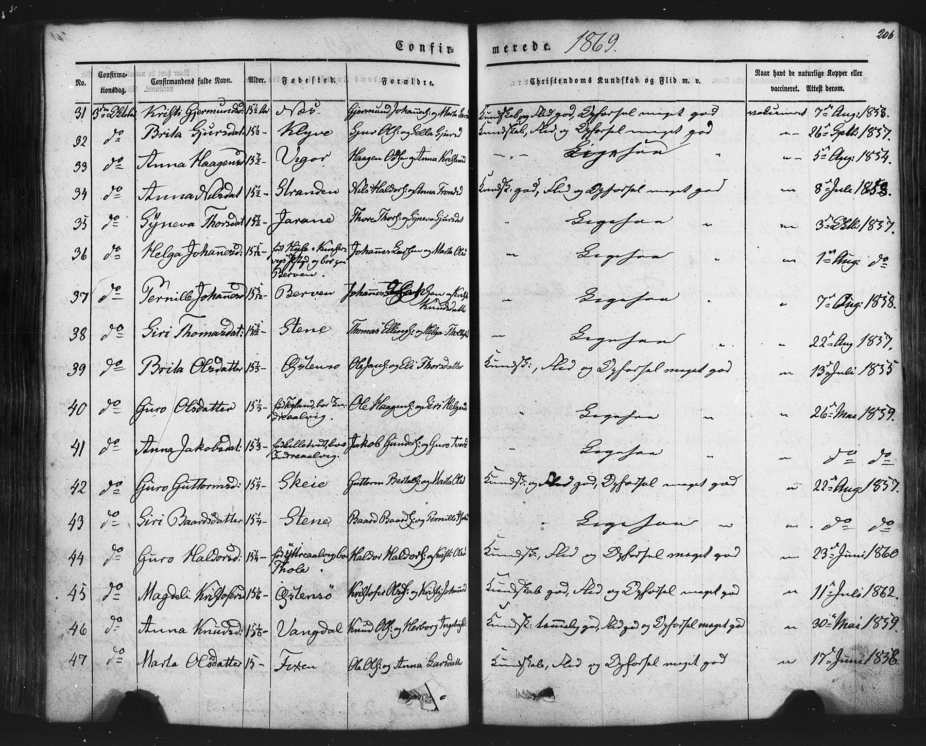 Kvam sokneprestembete, AV/SAB-A-76201/H/Haa: Parish register (official) no. A 9, 1864-1879, p. 206