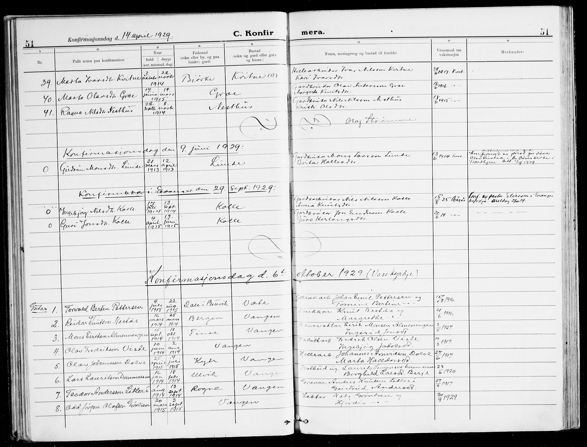 Voss sokneprestembete, AV/SAB-A-79001/H/Haa: Parish register (official) no. B 3, 1922-1942, p. 51