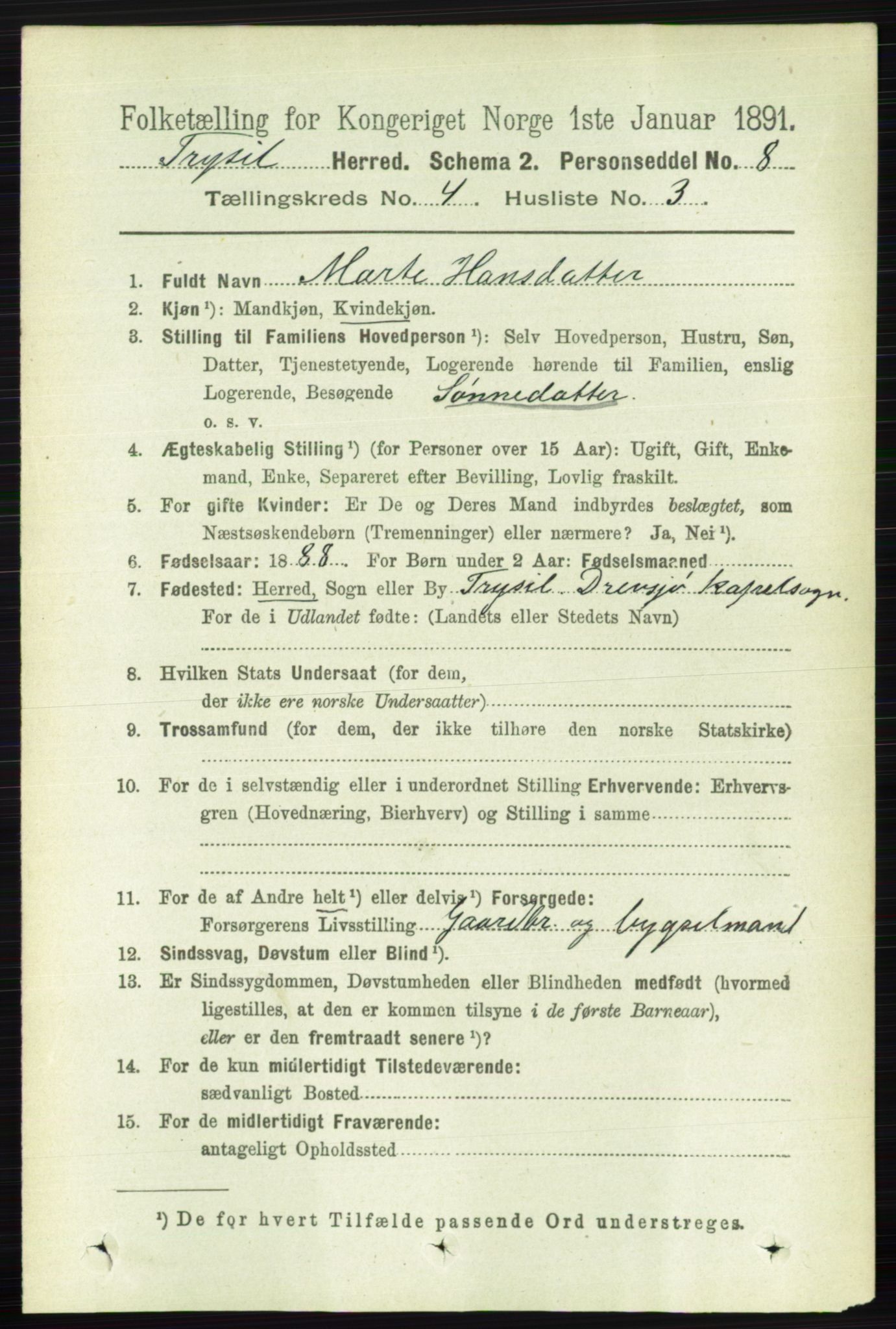 RA, 1891 census for 0428 Trysil, 1891, p. 1861