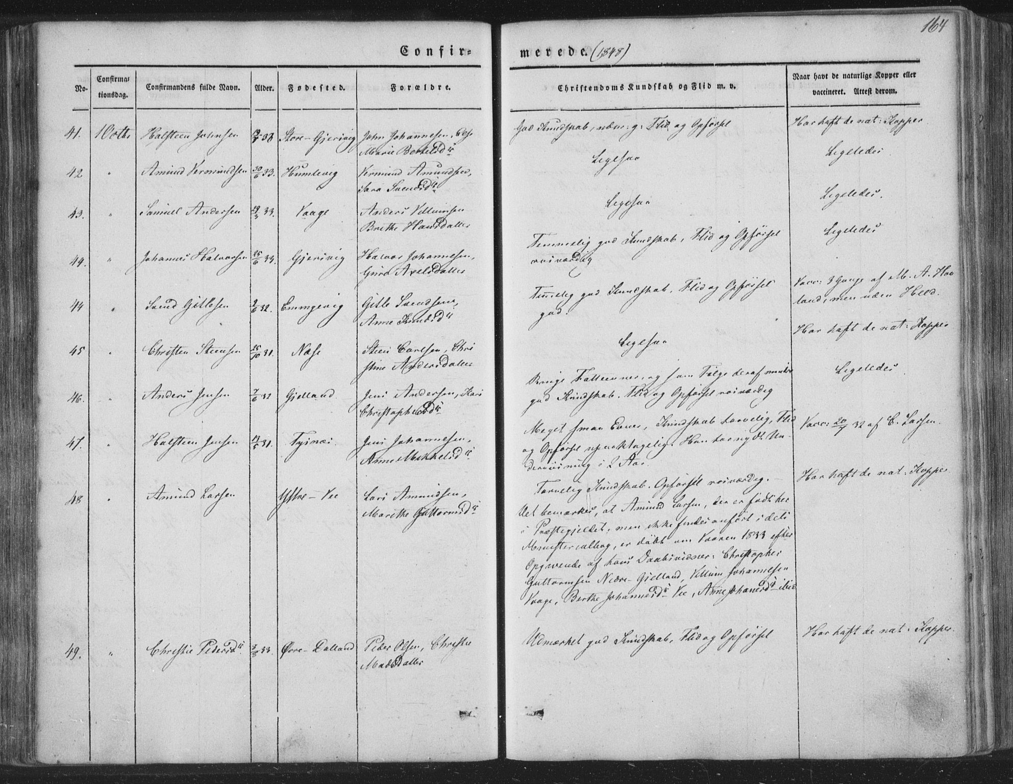 Tysnes sokneprestembete, AV/SAB-A-78601/H/Haa: Parish register (official) no. A 10, 1848-1859, p. 164