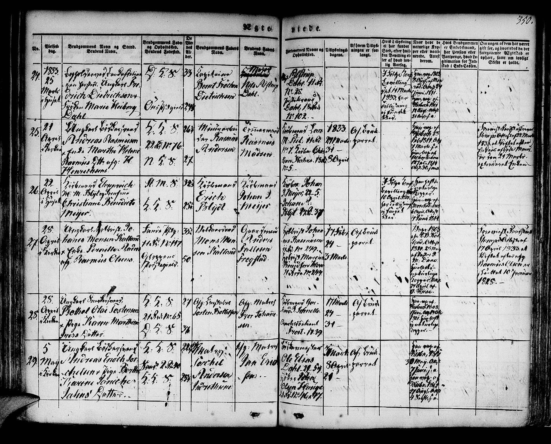 Korskirken sokneprestembete, AV/SAB-A-76101/H/Hab: Parish register (copy) no. A 5II, 1831-1844, p. 350