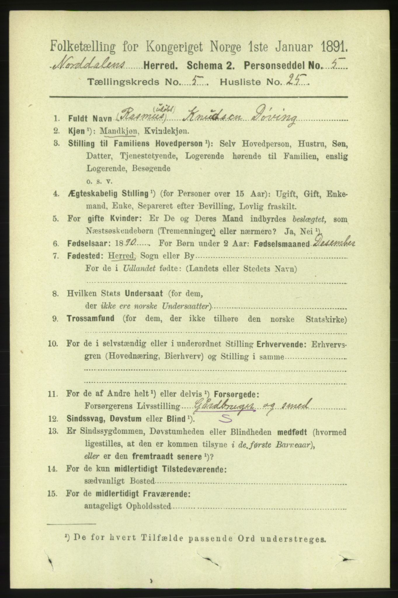 RA, 1891 census for 1524 Norddal, 1891, p. 1134