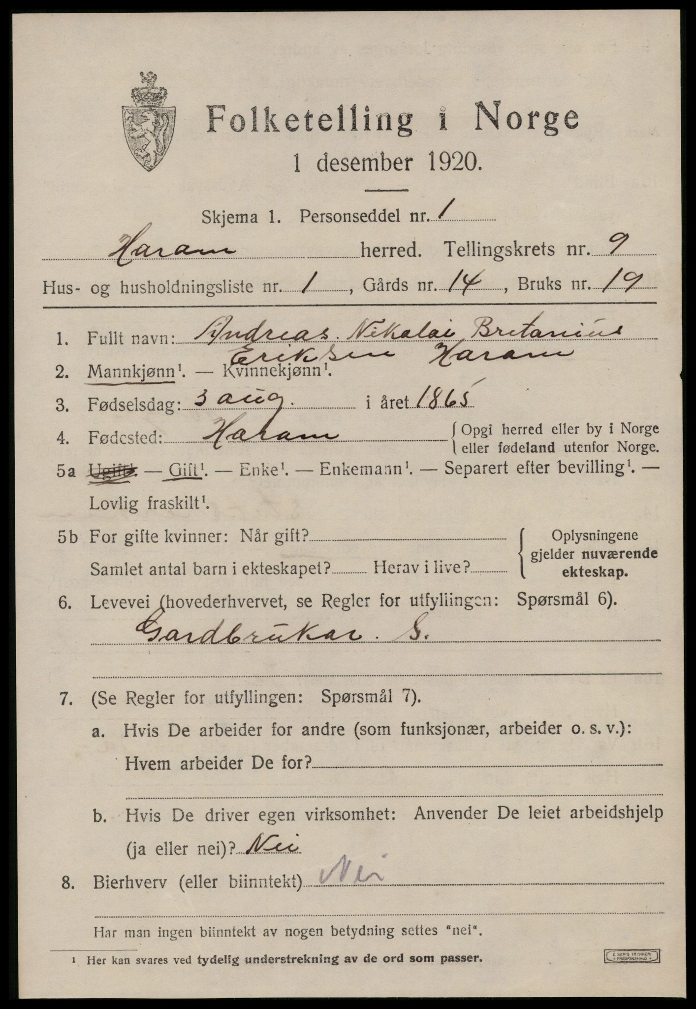 SAT, 1920 census for Haram, 1920, p. 5047