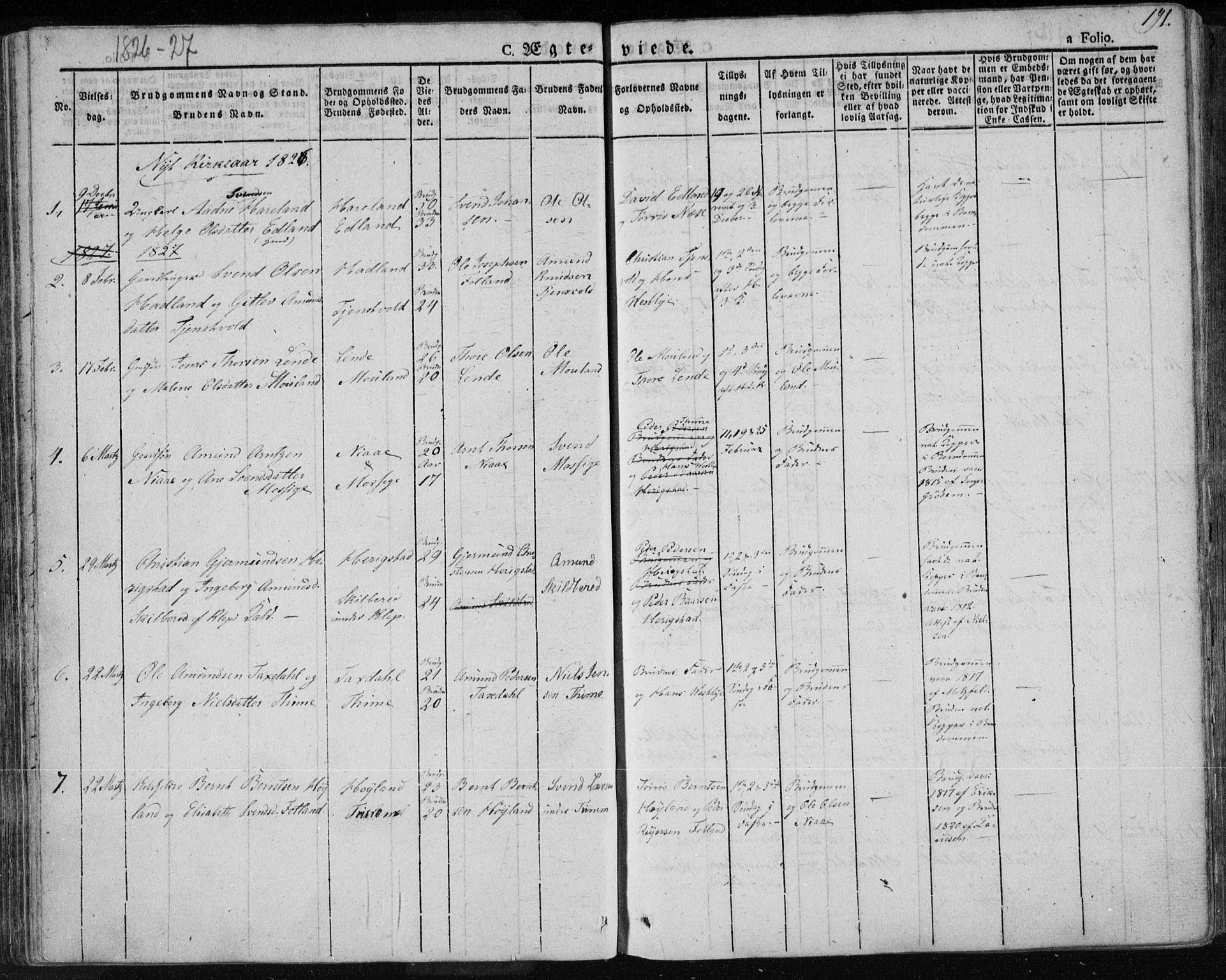 Lye sokneprestkontor, AV/SAST-A-101794/001/30BA/L0004: Parish register (official) no. A 4, 1826-1841, p. 191