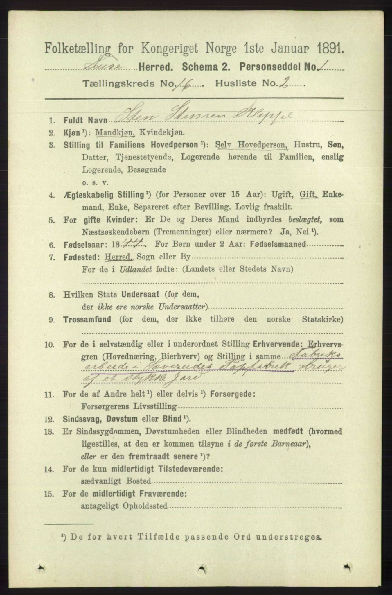 RA, 1891 census for 1241 Fusa, 1891, p. 3606