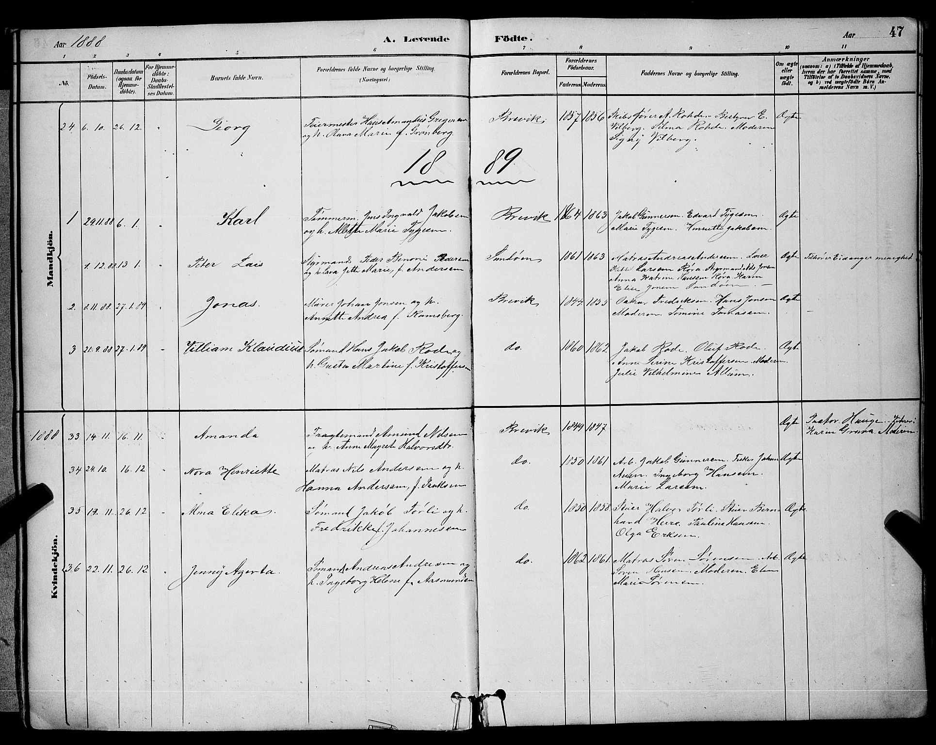 Brevik kirkebøker, SAKO/A-255/G/Ga/L0004: Parish register (copy) no. 4, 1882-1900, p. 47