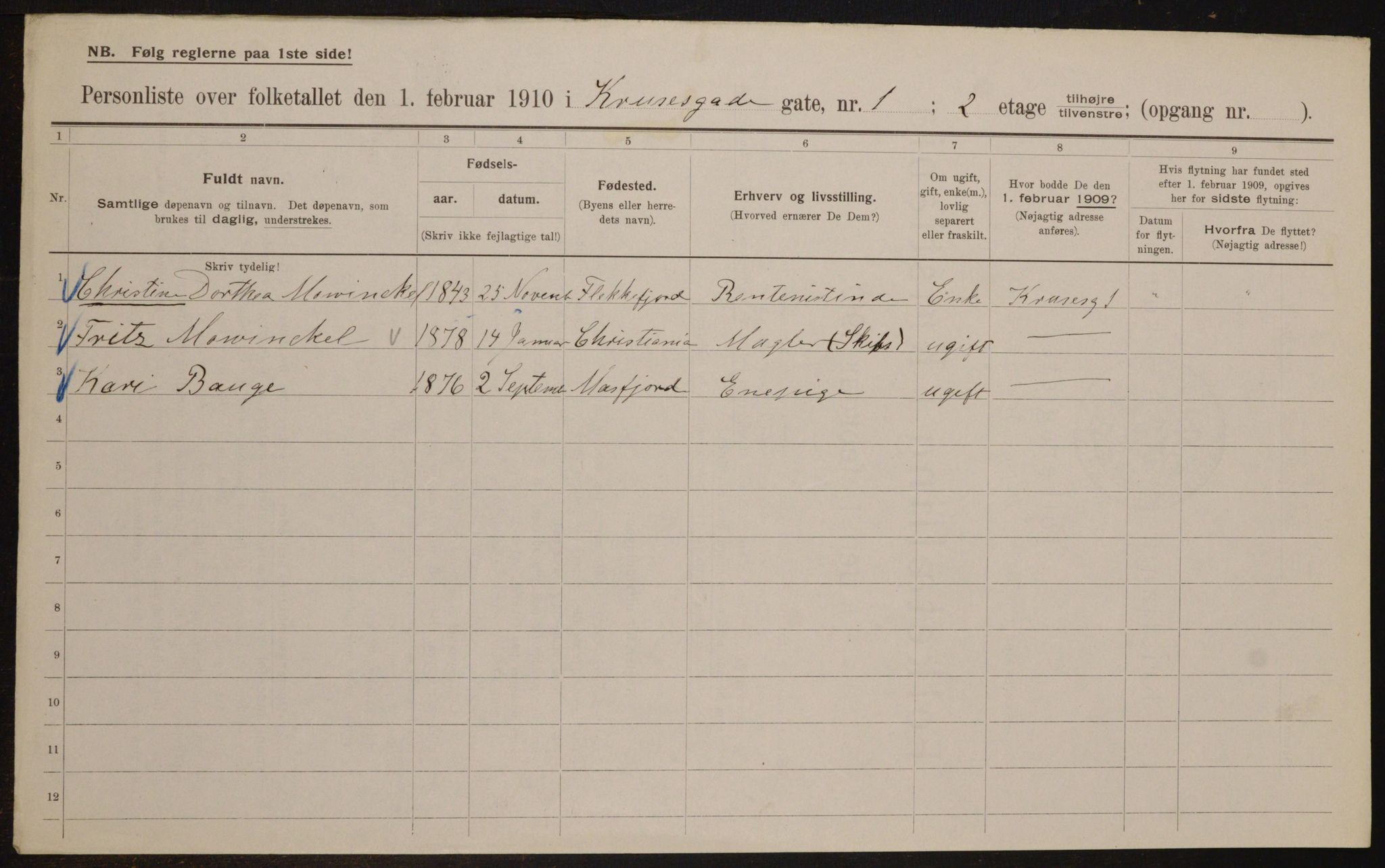 OBA, Municipal Census 1910 for Kristiania, 1910, p. 53312