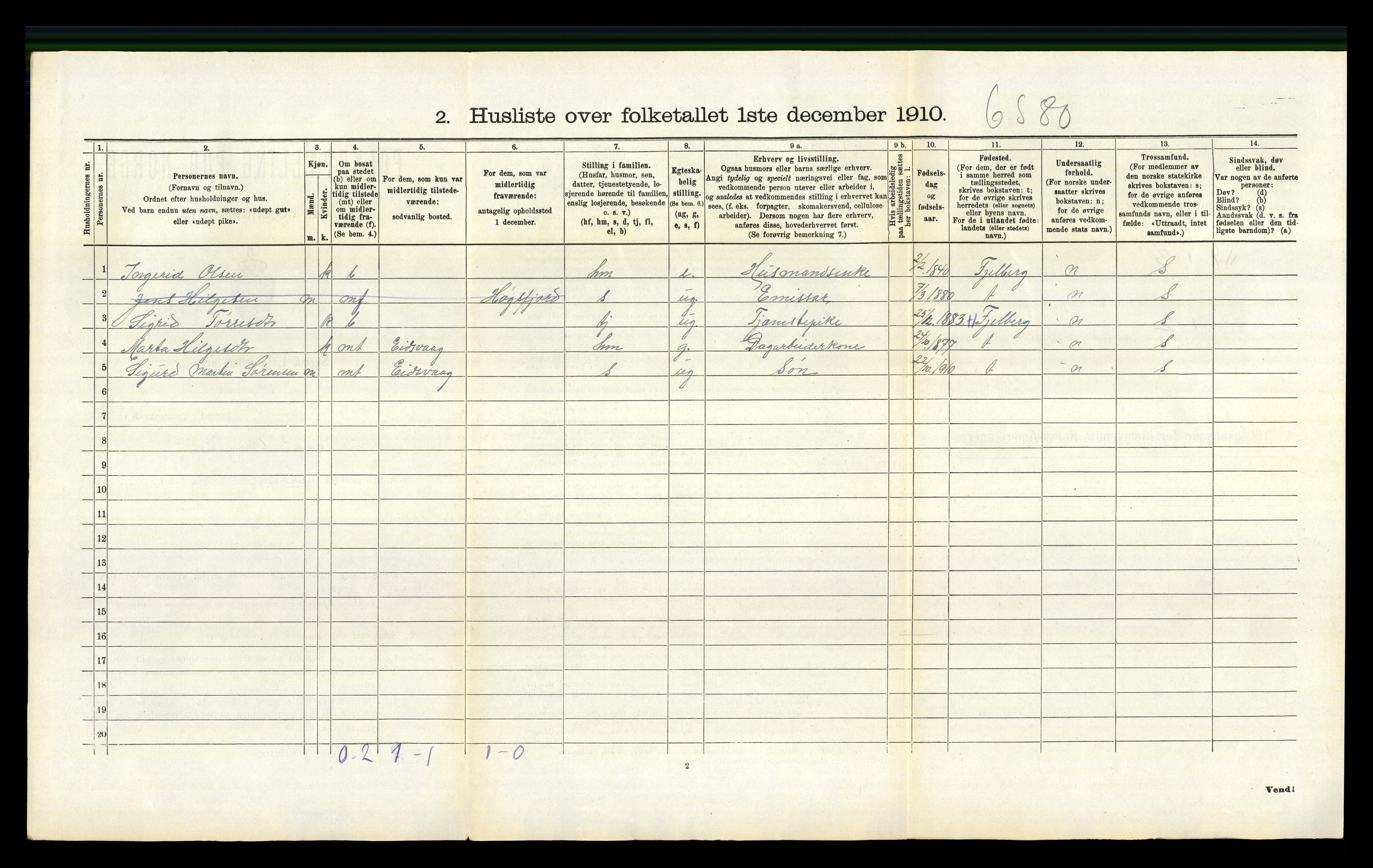 RA, 1910 census for Valestrand, 1910, p. 73