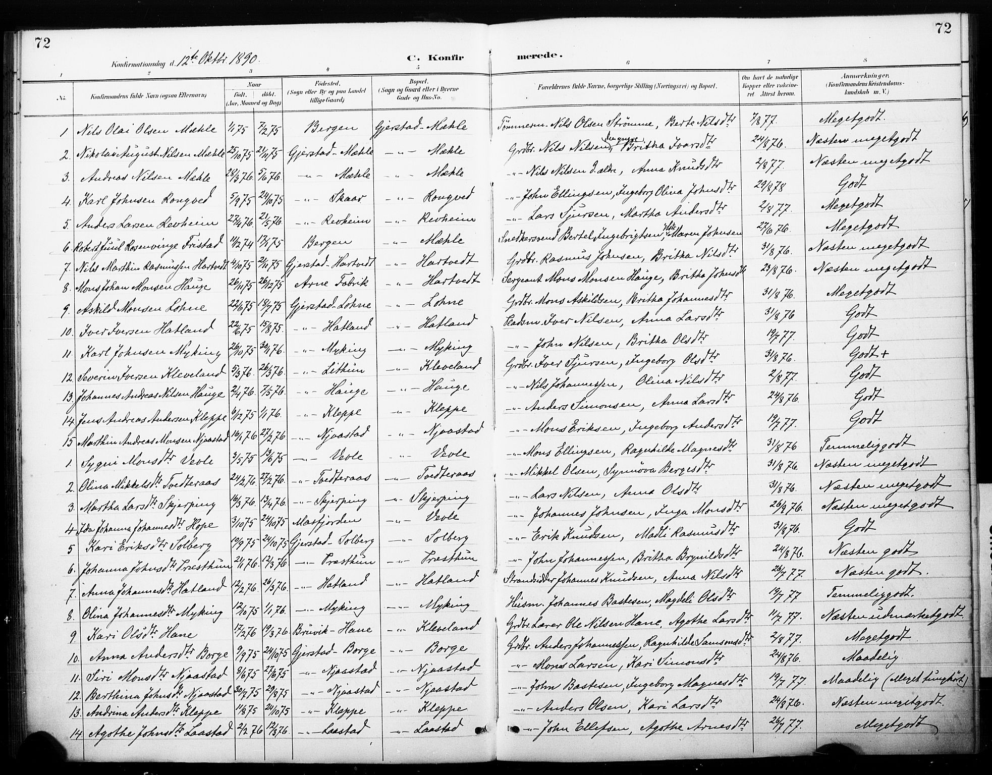 Haus sokneprestembete, AV/SAB-A-75601/H/Haa: Parish register (official) no. C 1, 1887-1899, p. 72