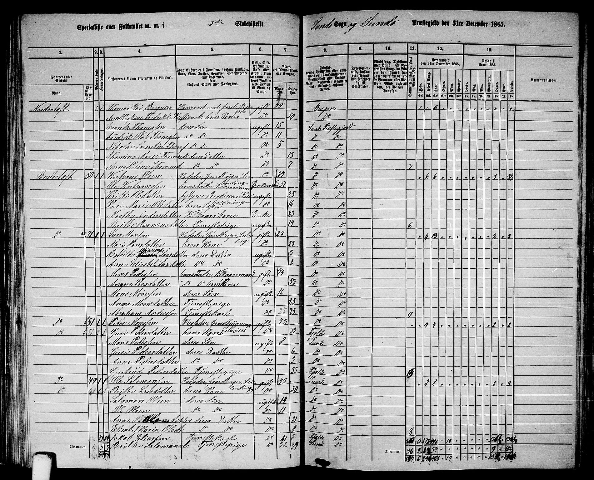 RA, 1865 census for Sund, 1865, p. 60