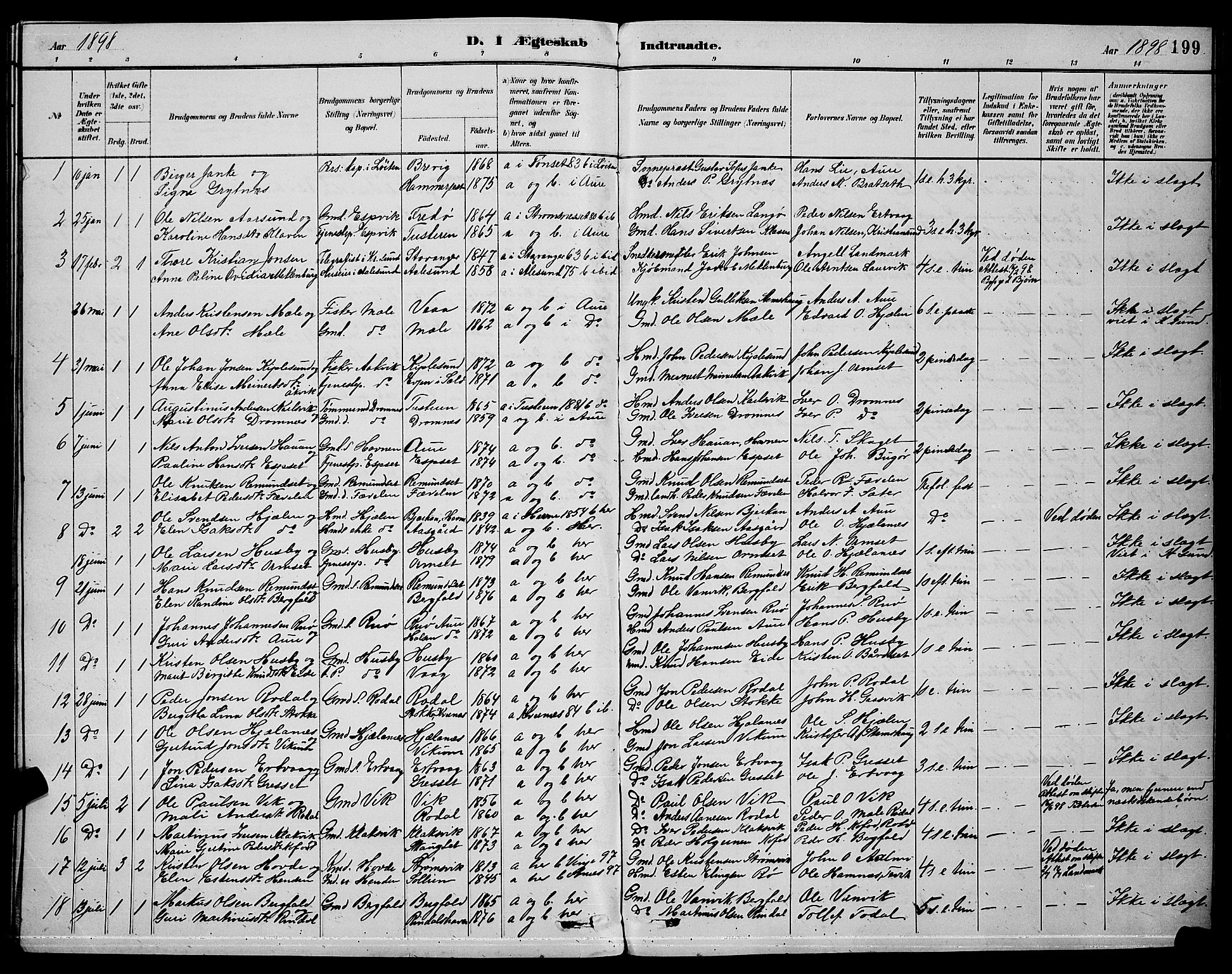 Ministerialprotokoller, klokkerbøker og fødselsregistre - Møre og Romsdal, SAT/A-1454/578/L0909: Parish register (copy) no. 578C02, 1882-1900, p. 199